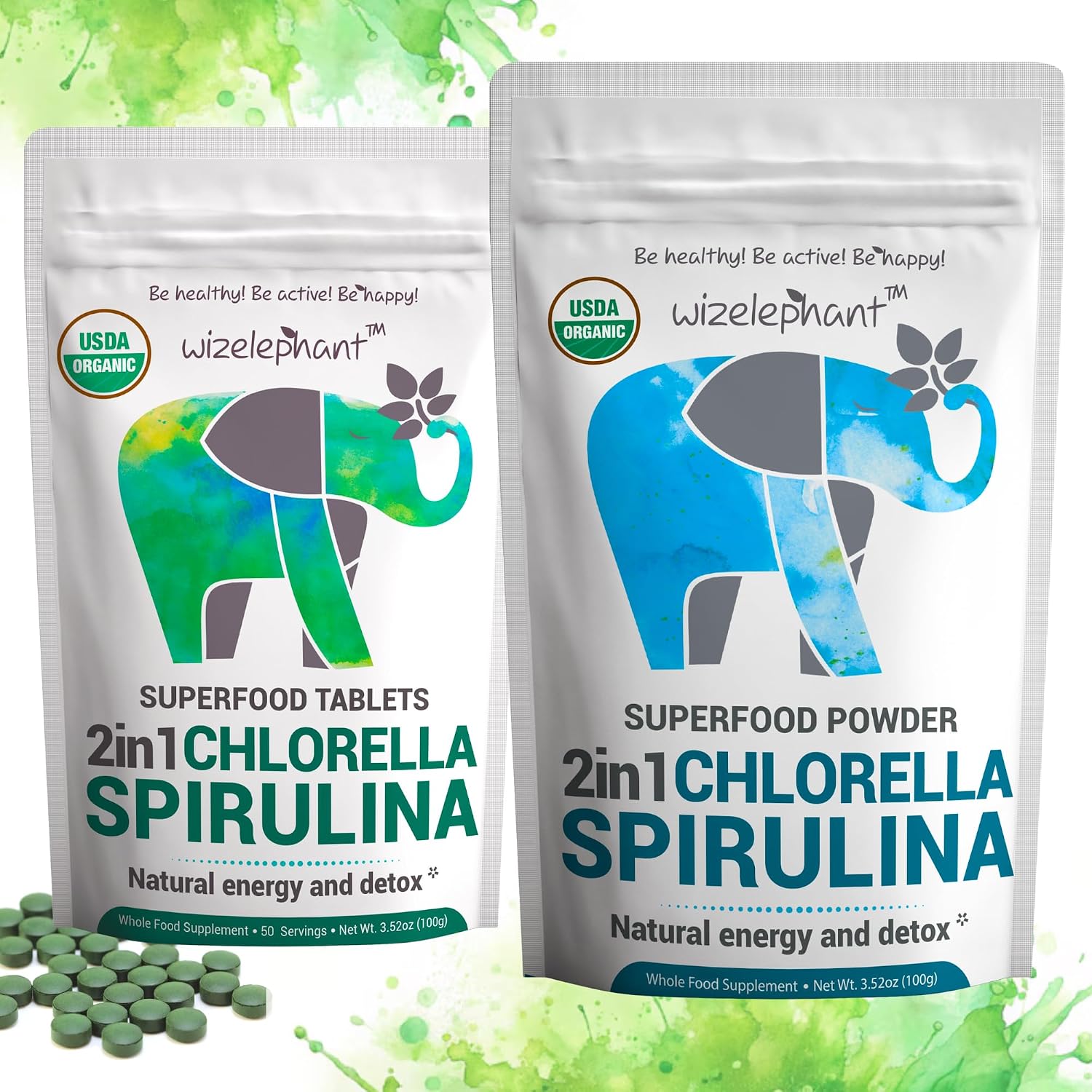 Chlorella Spirulina Powder Organic | Super Greens Powder and Smoothie Mix | Rich in Chlorophyll for Immune Support and Energy | Raw Vegan Protein