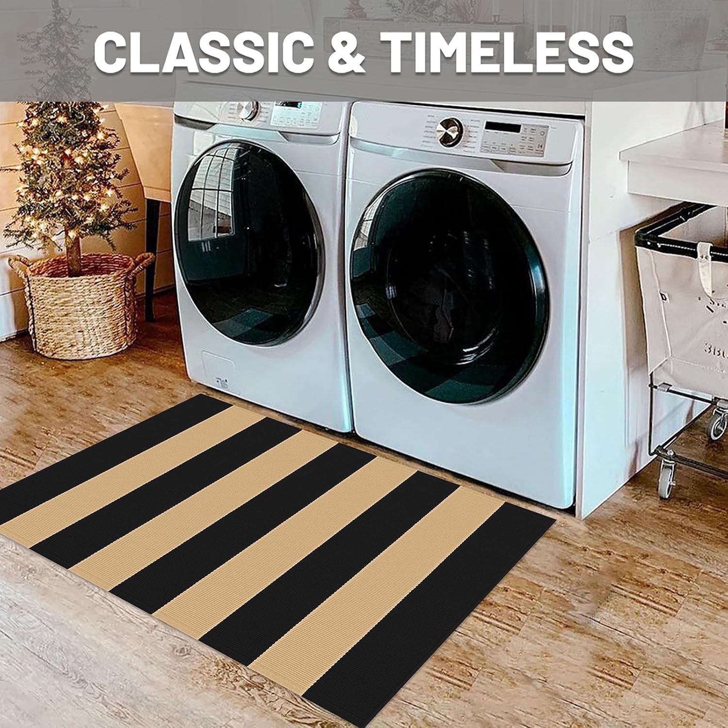 IOHOUZE 27.5x43 Buffalo Plaid Rug, Washable Front Door Mat, Black White