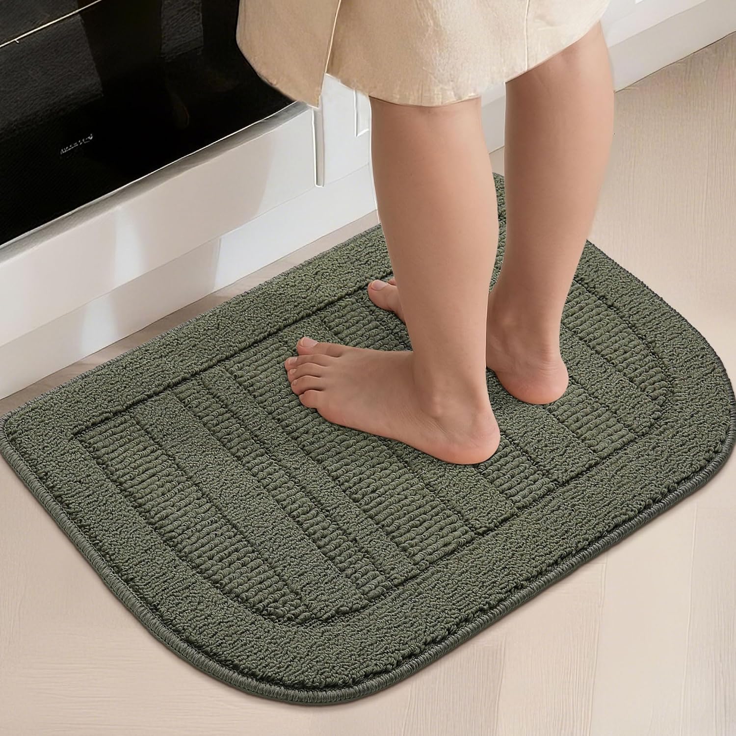 BEQHAUSE 30x18 Inch Kitchen Rugs Non Slip Washable Kitchen Sink Rug, Green