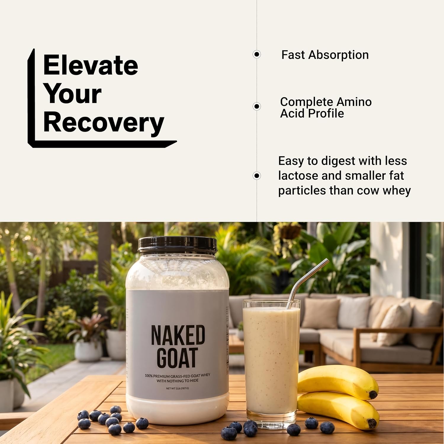 NAKED Goat - Pasture Fed Goat Whey Protein Powder from Small-Herd Wisconsin Dairies, 2Lb Bulk, GMO Free, Soy Free. Easy to Digest - All Natural - 23 Grams of Protein - 30 Servings