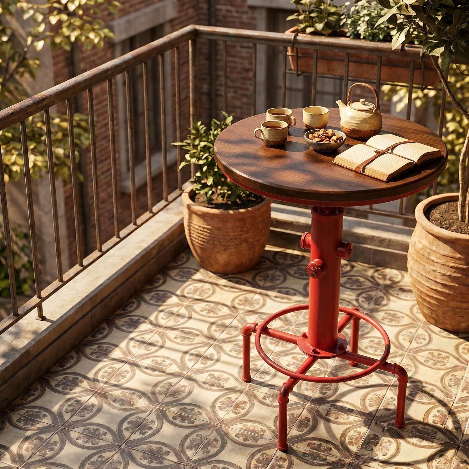 Topower Industrial Bar Table 32.3-38.2" Adjustable Pub Table Kitchen Dining Coffee Bistro Table (Red)