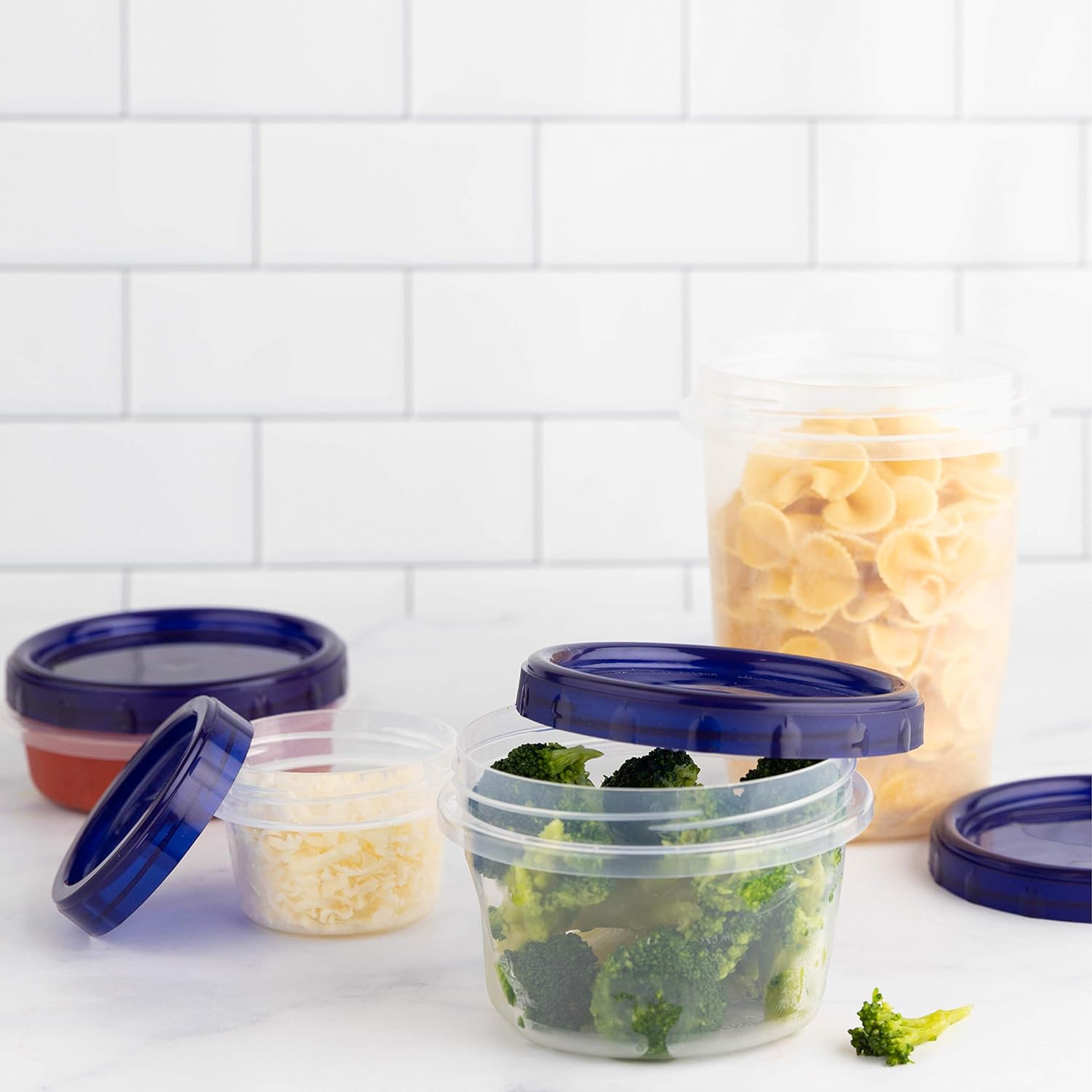 PLASTICPRO Twist Top Deli Containers Clear bottom With blue [32 oz 3 Pack]