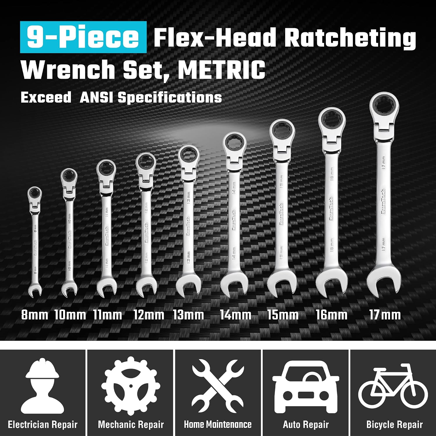 DURATECH 22-Piece Ratcheting Wrench Set, Combination Wrench Set, Metric&SAE