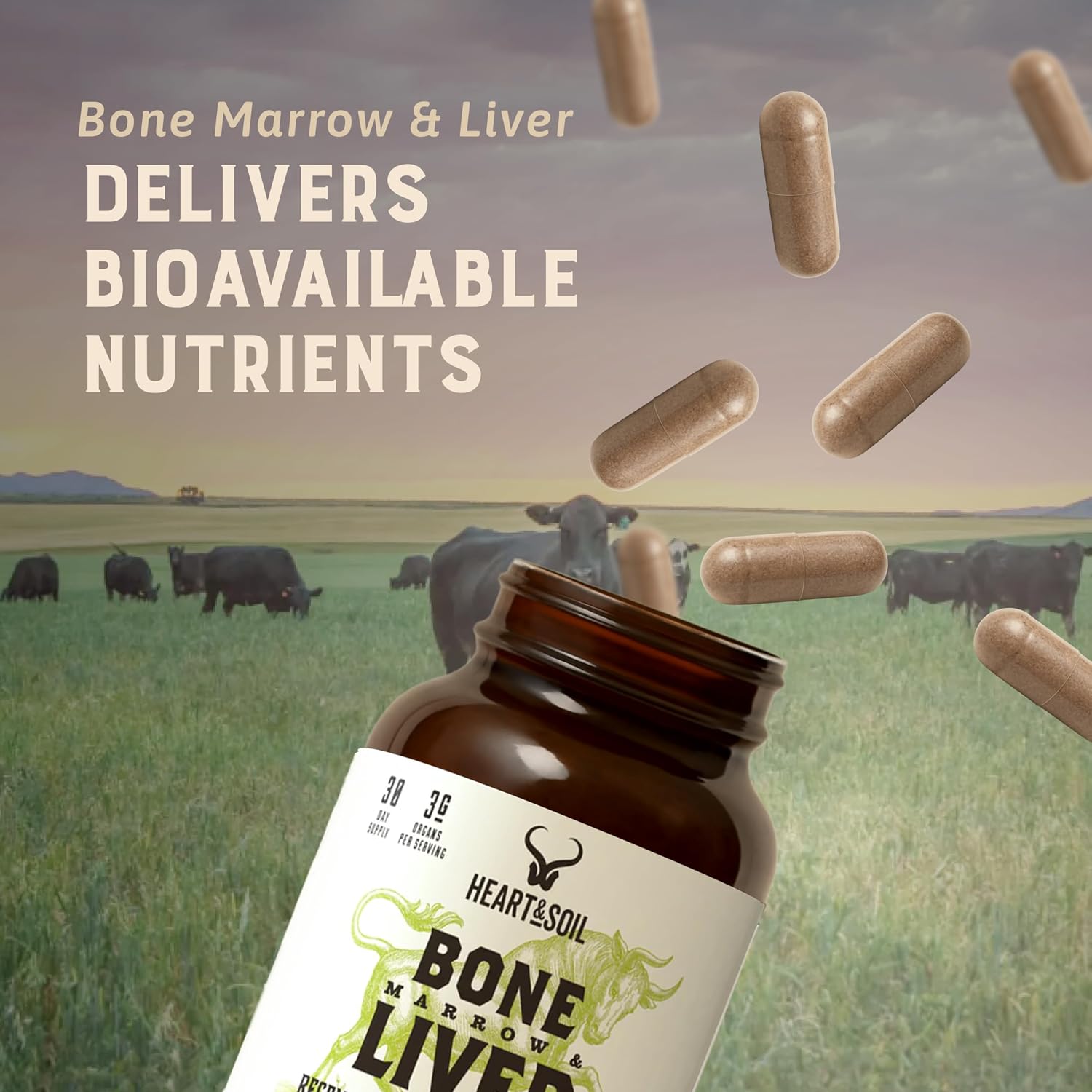 HEART & SOIL Bone Marrow & Beef Liver, 180 Capsules