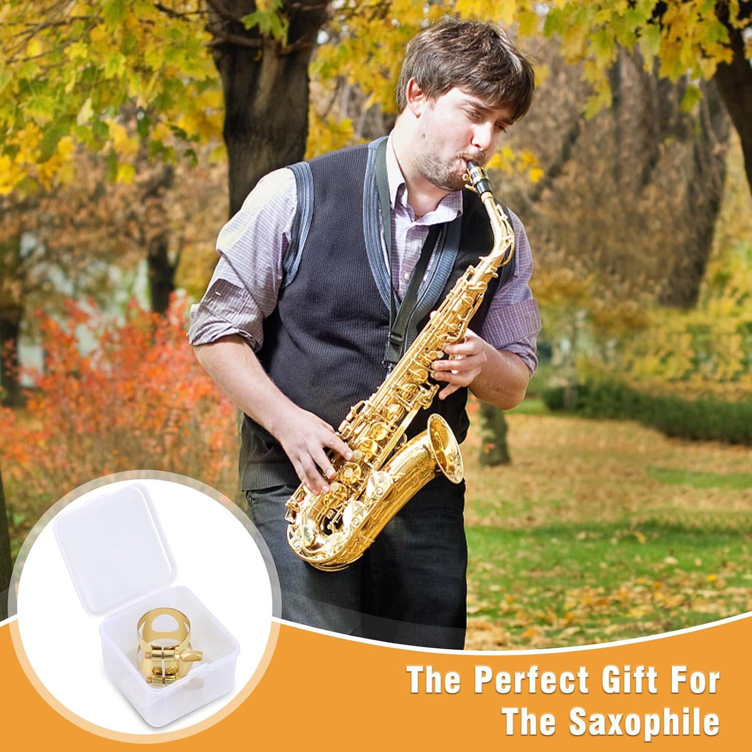 EASTROCK Alto Saxophone Ligature Kit, Metal Ligature for Saxophone Mouthpiece with Plastic Cap, Wind Musical Instruments Accessory for Beginner and Student