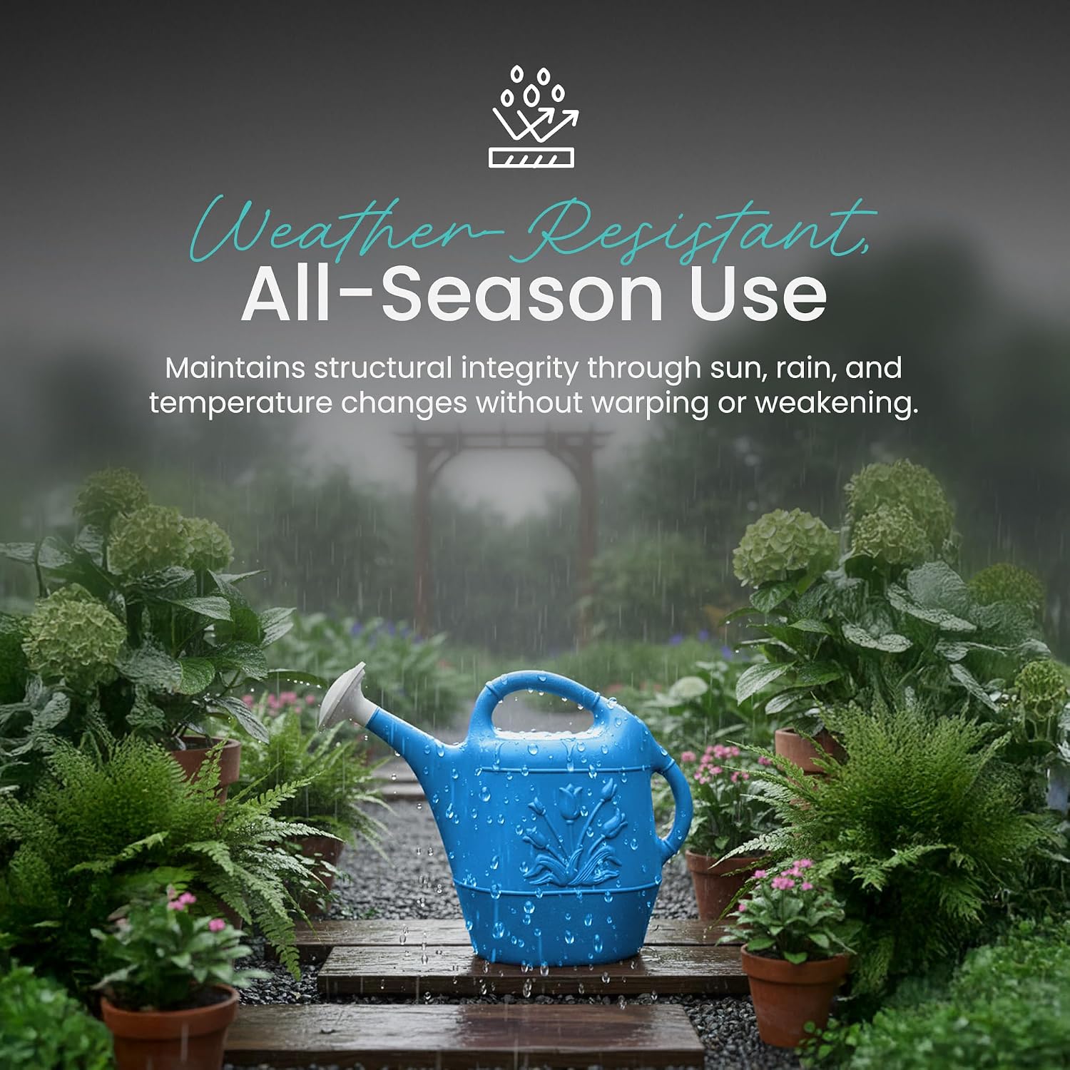 Union Products 63066 2 Gallon Plastic Indoor/Outdoor Watering Can w/Tulip Design for Garden, Potted Plants, & Patio Pots, Caribbean Blue