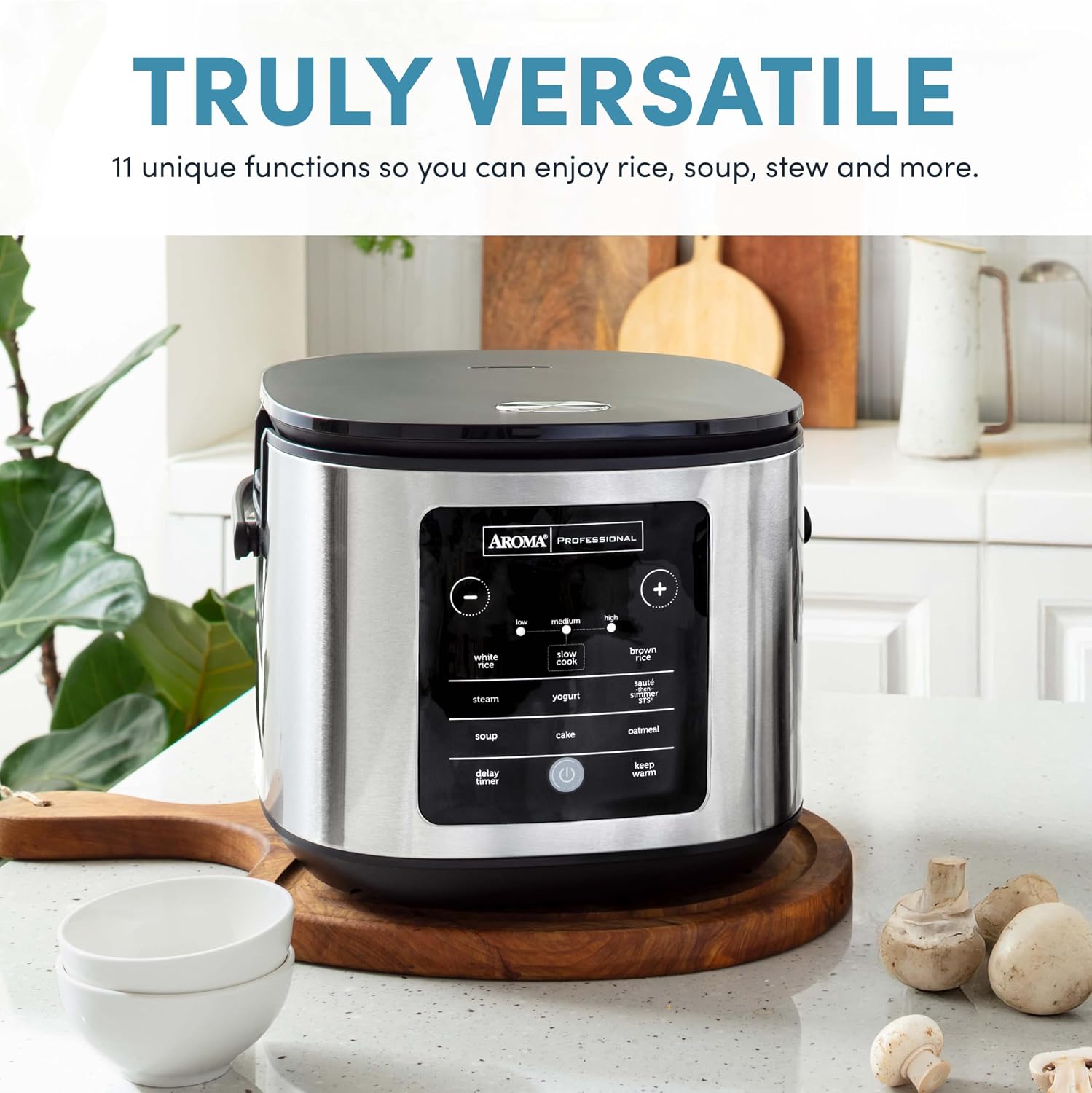 AROMA Digital Rice Cooker, 4-Cup (Uncooked) / 8-Cup (Cooked), Steamer, Grain Cooker, Multicooker, 2 Qt, Stainless Steel Exterior, ARC-914SBD