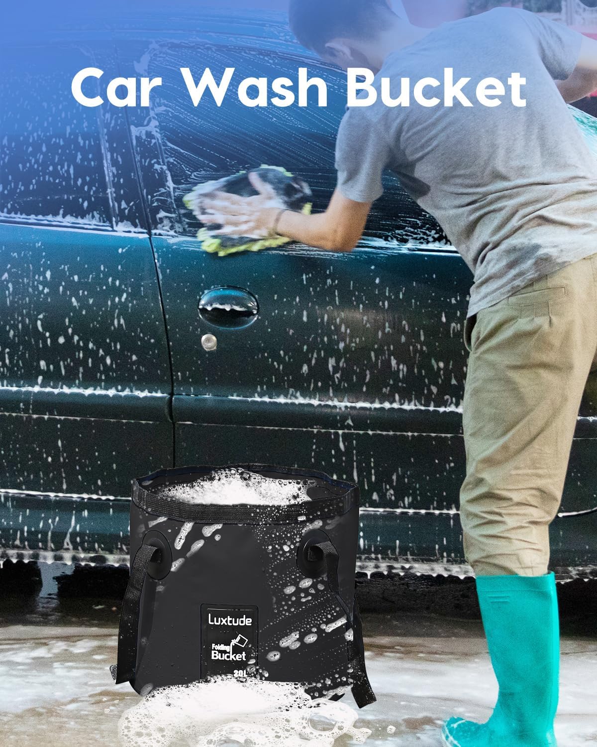 Luxtude Collapsible Bucket with Handle, Portable 5 Gallon Bucket for Camping, Fishing, Beach, Gardening, RV & Outdoor Emergency