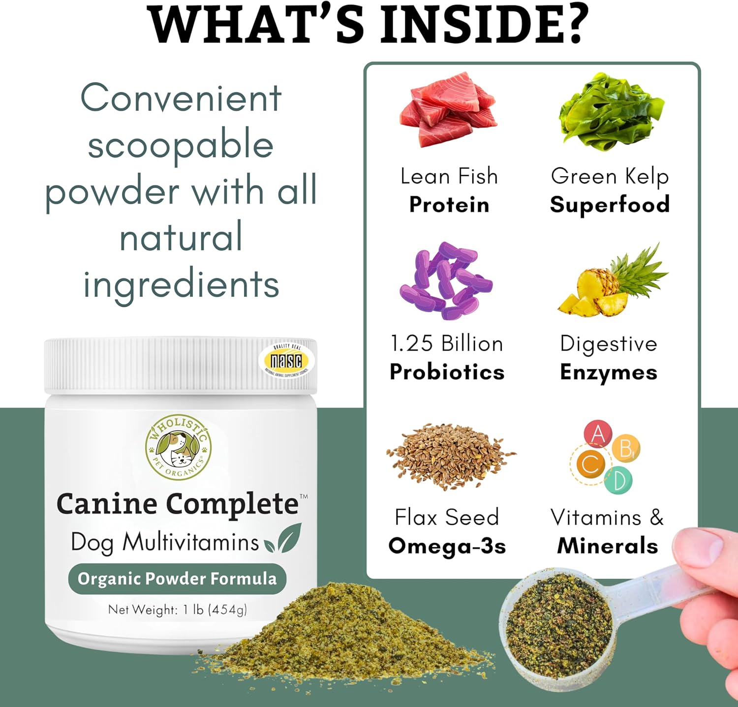 Organic Dog Vitamins | 1 Lb | 45 Scoops | Daily Dog Multivitamin with Prebiotics, Probiotics for Immune Support, Skin Coat, Digestion, & Joint Health | Canine Complete