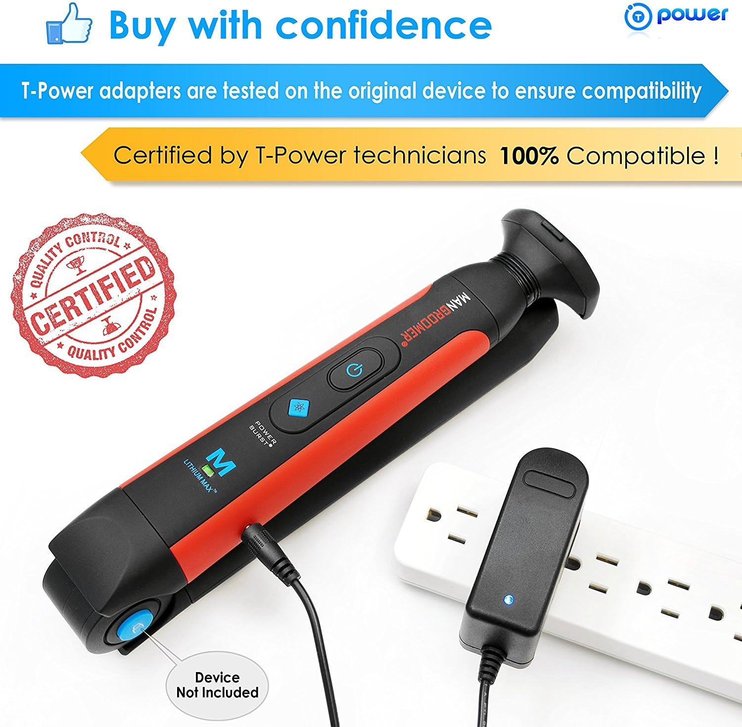 T POWER Charger for Mangroomer Lithium Max Back Shaver & Ultimate PRO Back Shaver with 2 Shock Absorber Flex Heads, Power Hinge
