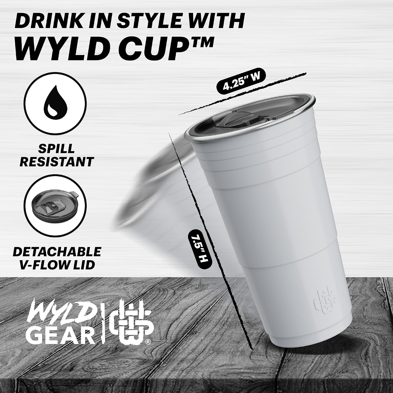 Wyld Gear Party Cup 24oz Red Stainless Steel Reusable Metal Cup with Lid