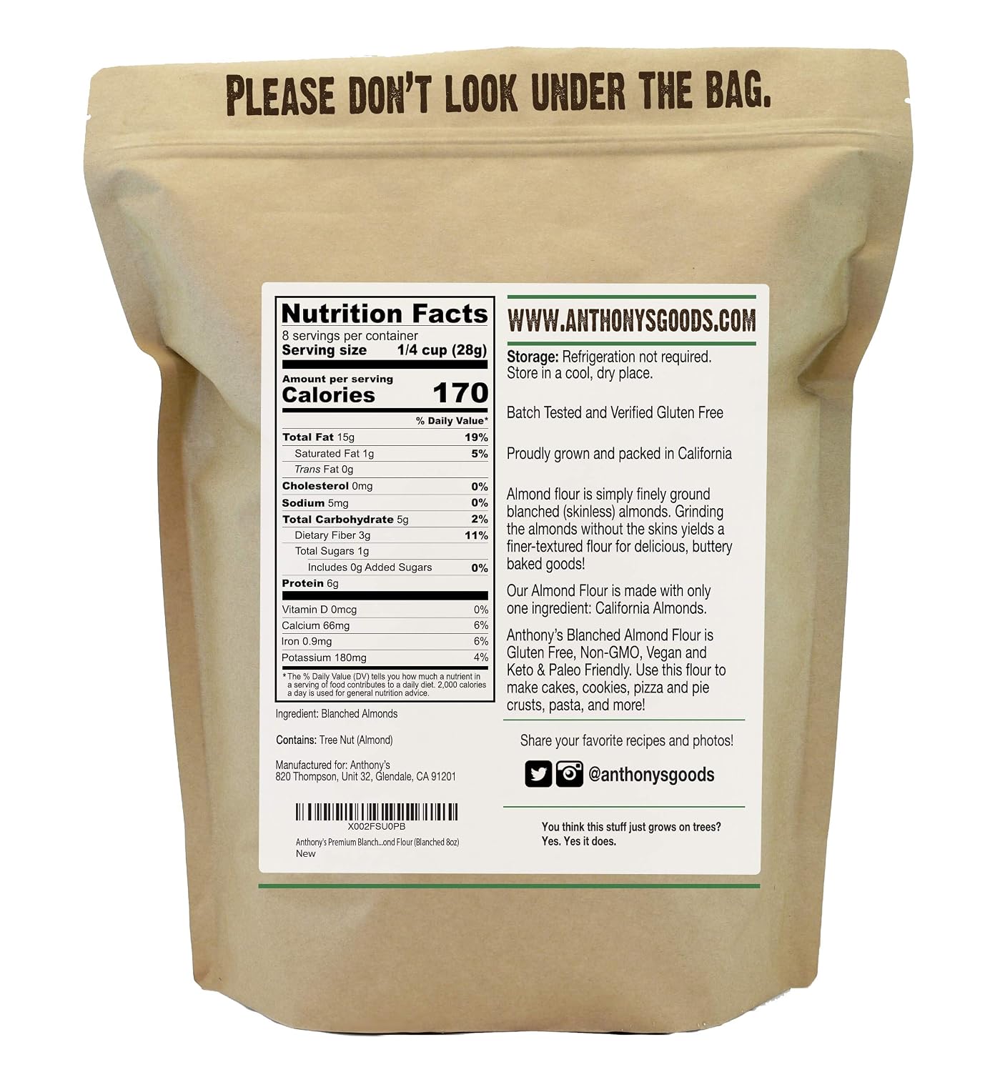 Anthony's Blanched Almond Flour, 2 lb, Finely Ground, Gluten Free, Non GMO, Vegan, Keto Friendly