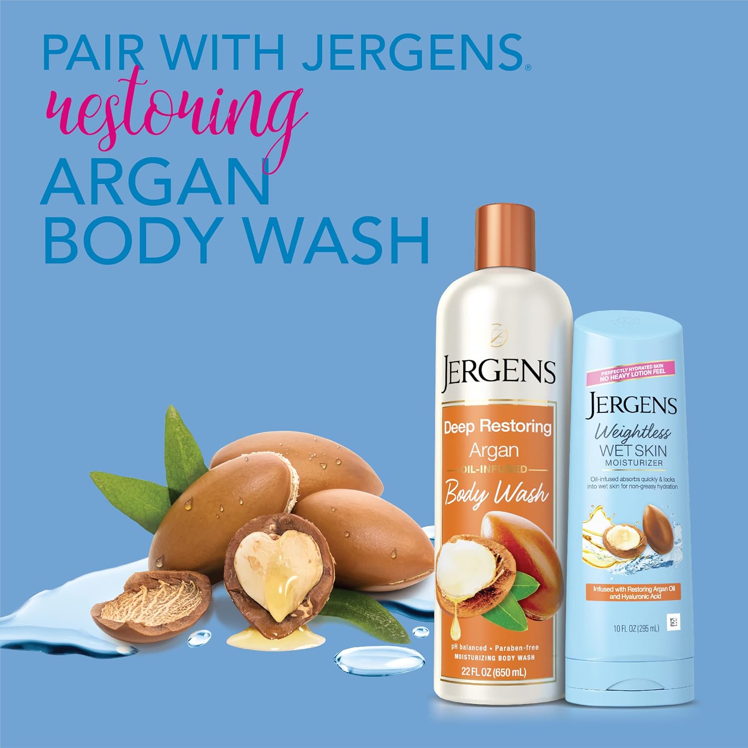 Jergens In Shower Lotion For Dry Skin, Wet Skin Moisturizer, 10 oz, 4 Pack | Argan Oil, Hyaluronic Acid, Fast Absorption, Non-Sticky Formula, Dermatologist Tested