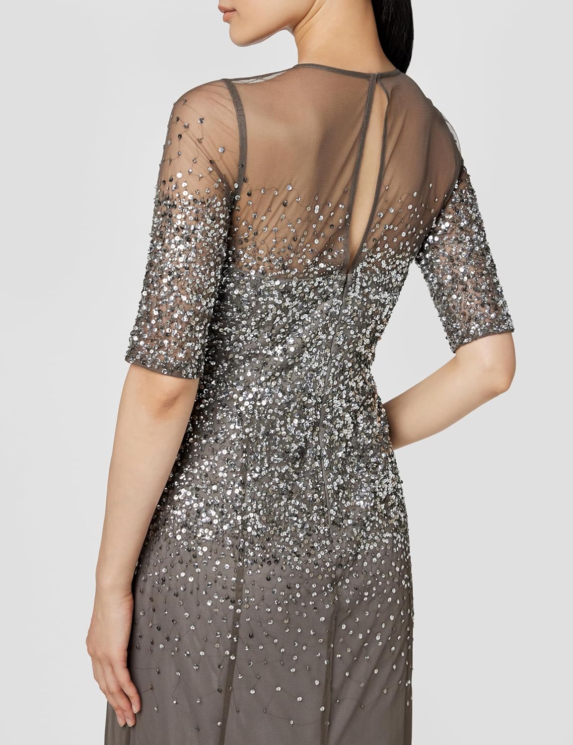 Adrianna Papell Women's Beaded Illusion Dress | Long Sequin Evening Dress with Fitted Bodice & Tulle Skirt Overlay