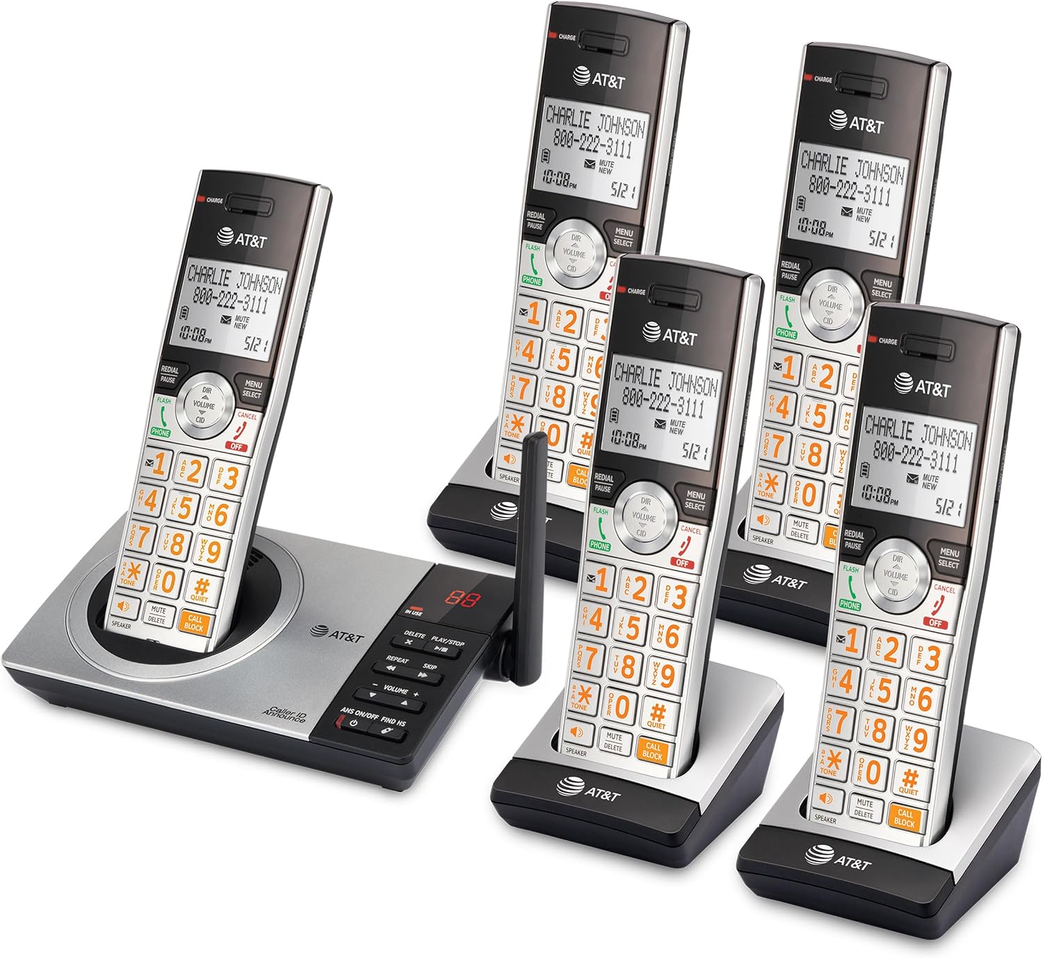 AT&T DECT 6.0 Expandable Cordless Phone with Answering System, Silver/Black with 3 Handsets