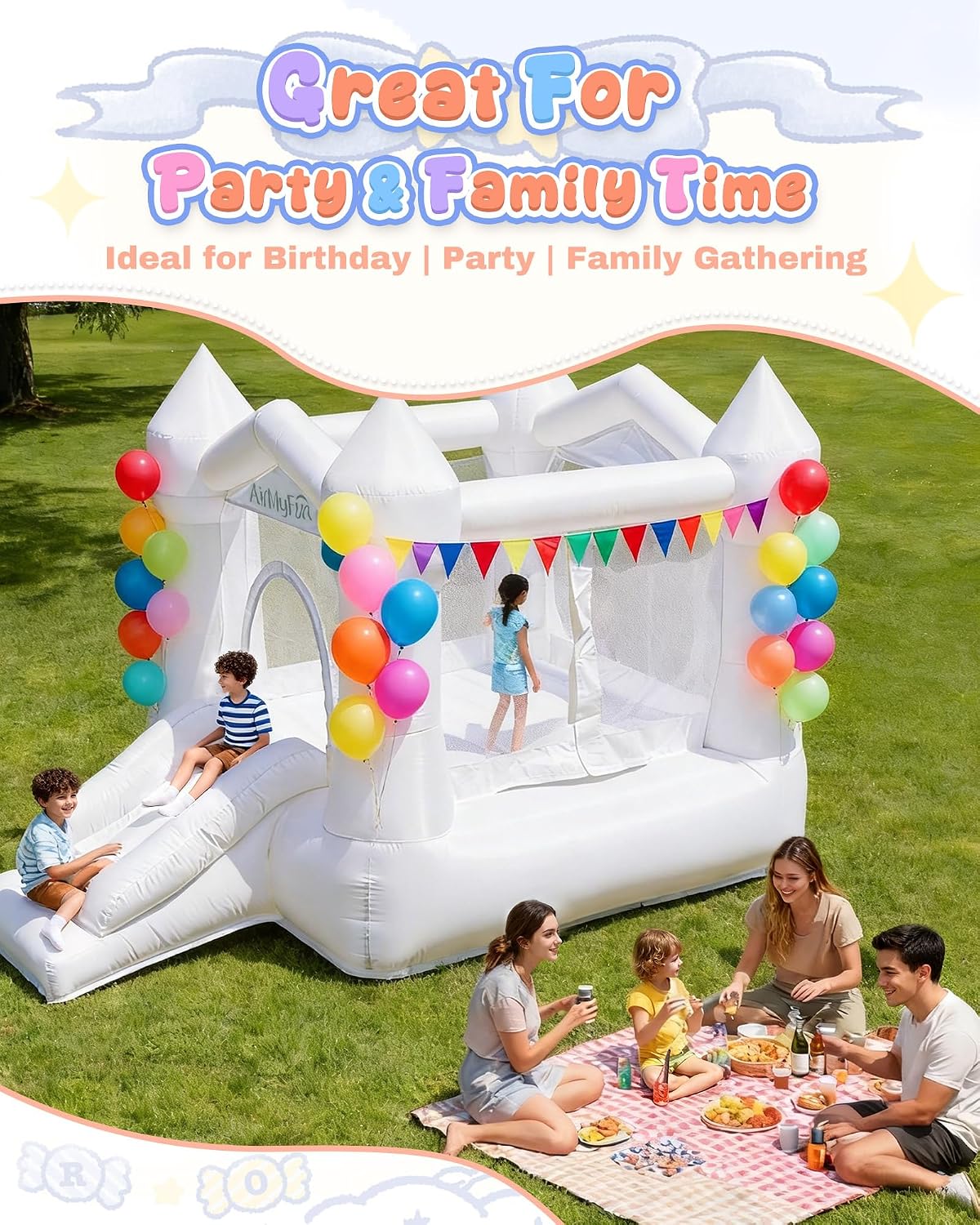 AirMyFun Pink Inflatable Toddler Bounce House with Blower, Indoor/Outdoor Jumping Castle for Kids 3-8, Inflatable Bouncy House with Slide, 82011B