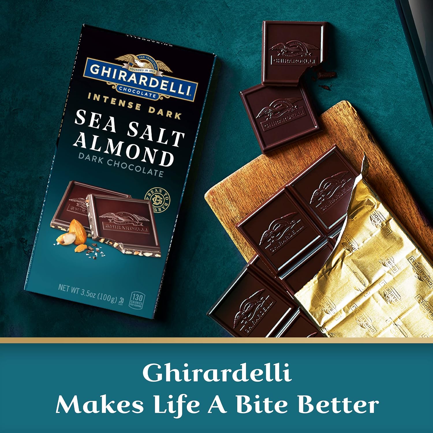 GHIRARDELLI Intense Dark Chocolate Bar, Sea Salt Almond, 3.5 Oz Bar (Pack of 12)