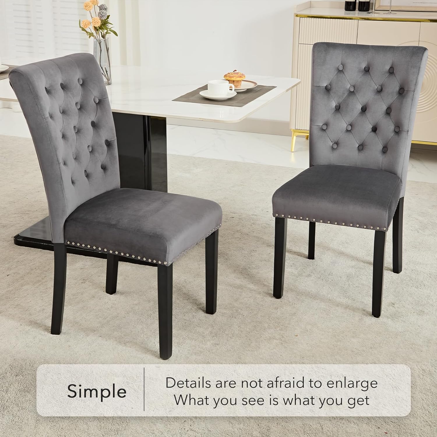 adochr Velvet Dining Chairs Set of 2, Parsons Kitchen Chair, Blue