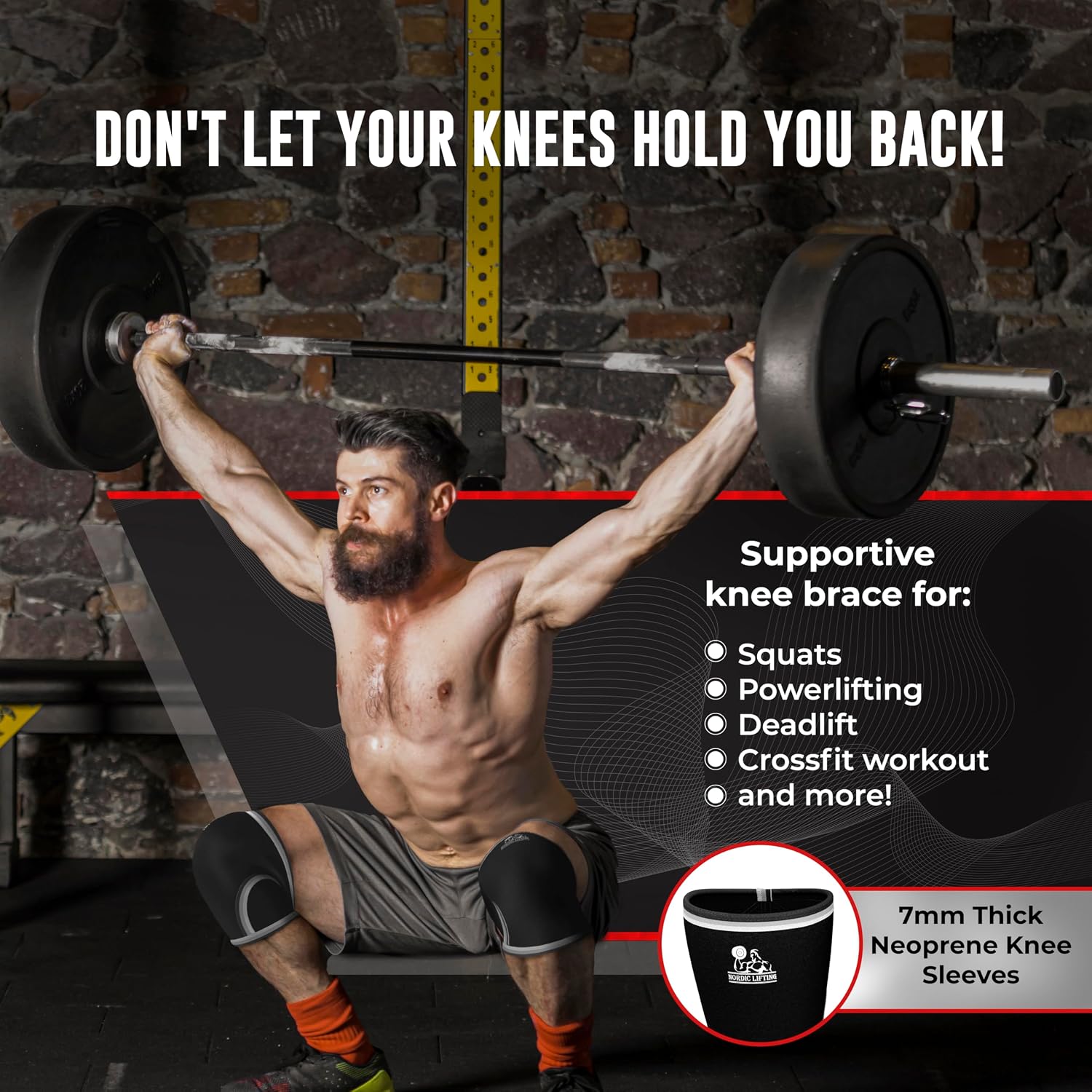 Neoprene Knee Sleeves for Weightlifting, Men, & Women, L | Knee sleeves for Weightlifting and Powerlifting – 7mm Neoprene Compression for Squats and Strength Training