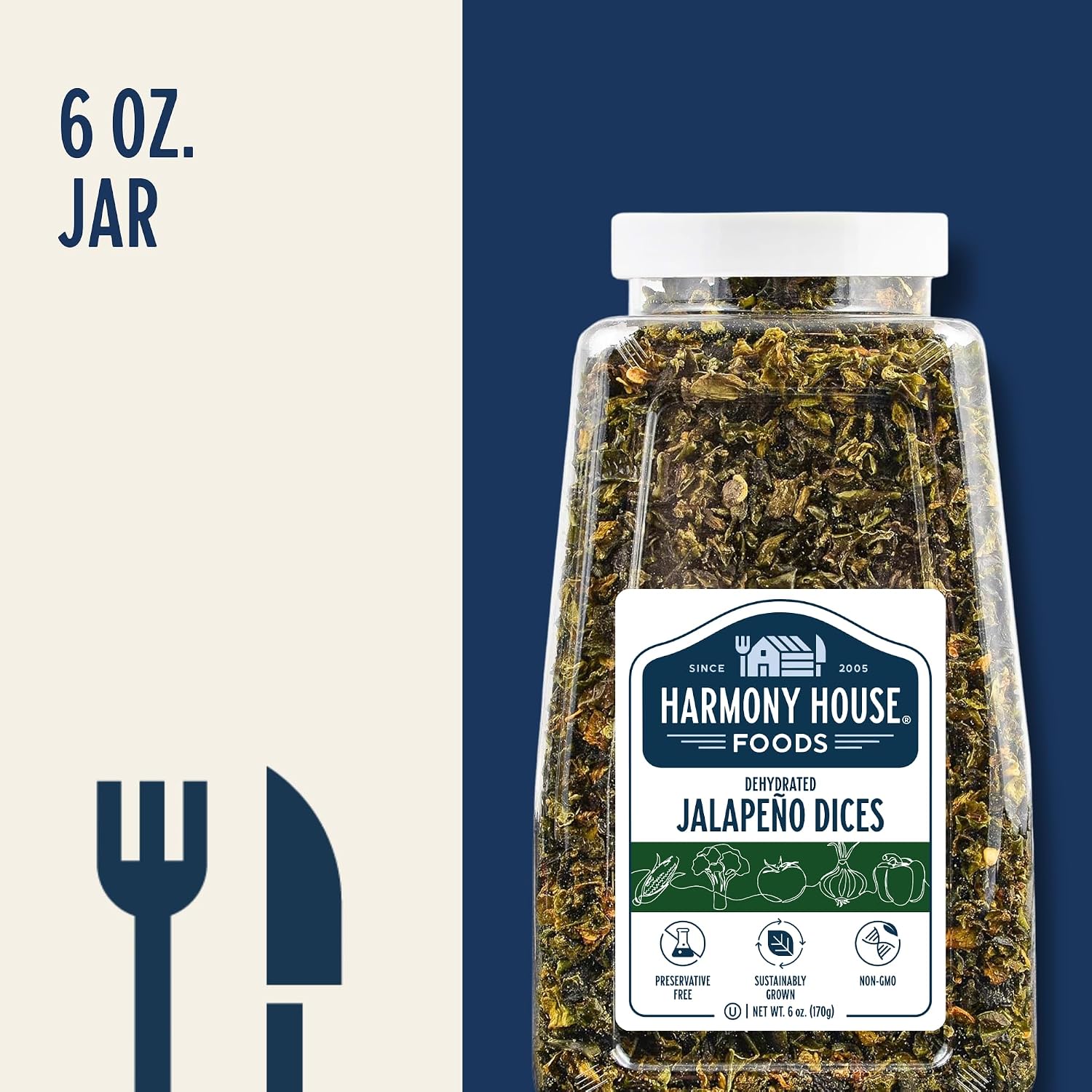 Harmony House Dried Jalapeno Peppers – Dehydrated Peppers For Cooking, Camping, Emergency Supply and More, 6 oz, Quart Jar