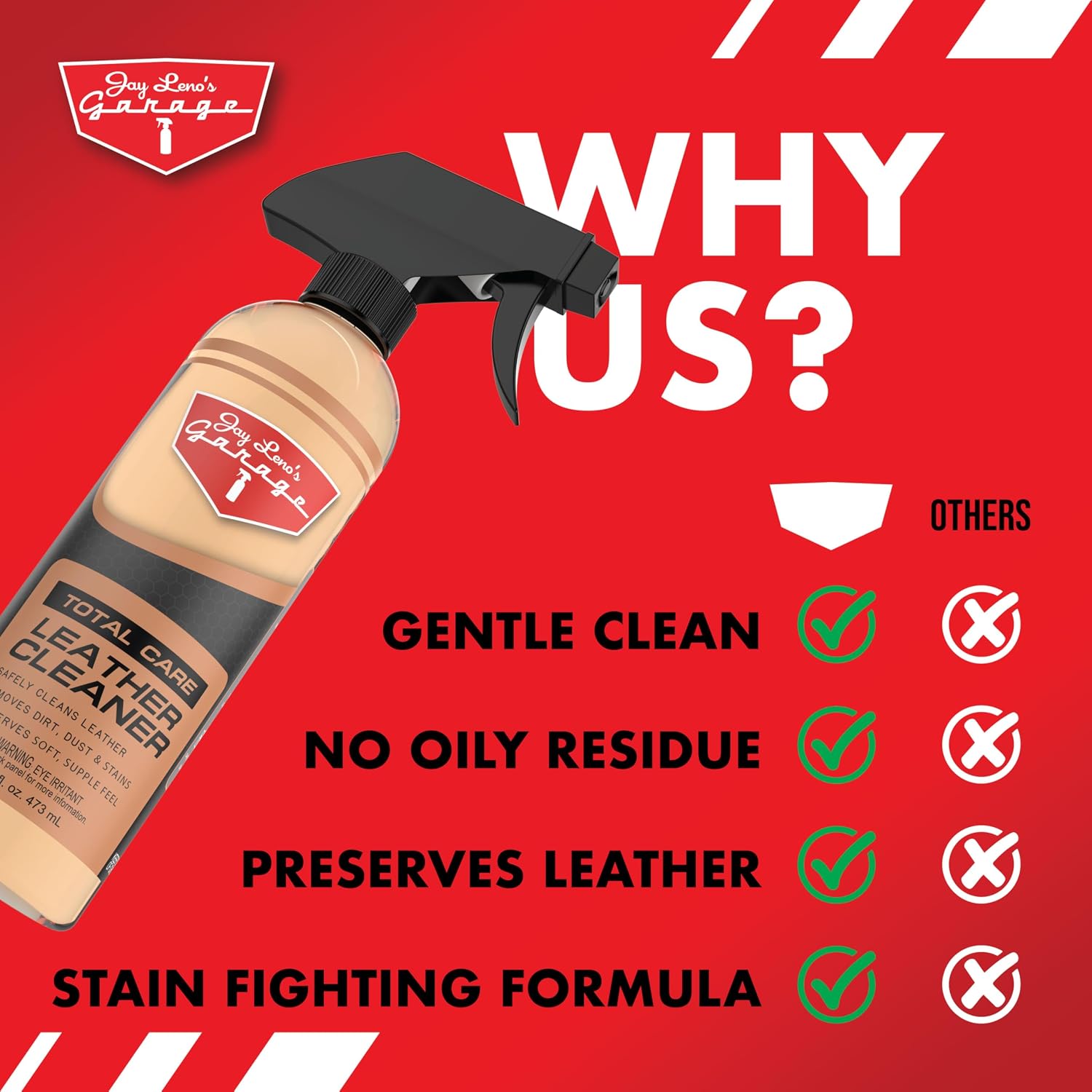 Jay Leno's Garage Leather Cleaner – Deep-Cleaning Leather Seat Cleaner for Car Interior, pH-Balanced Car Refresher That Gently Cleans, Lifts Grime, Refurbish and Restores All Leather Surfaces (16 oz)