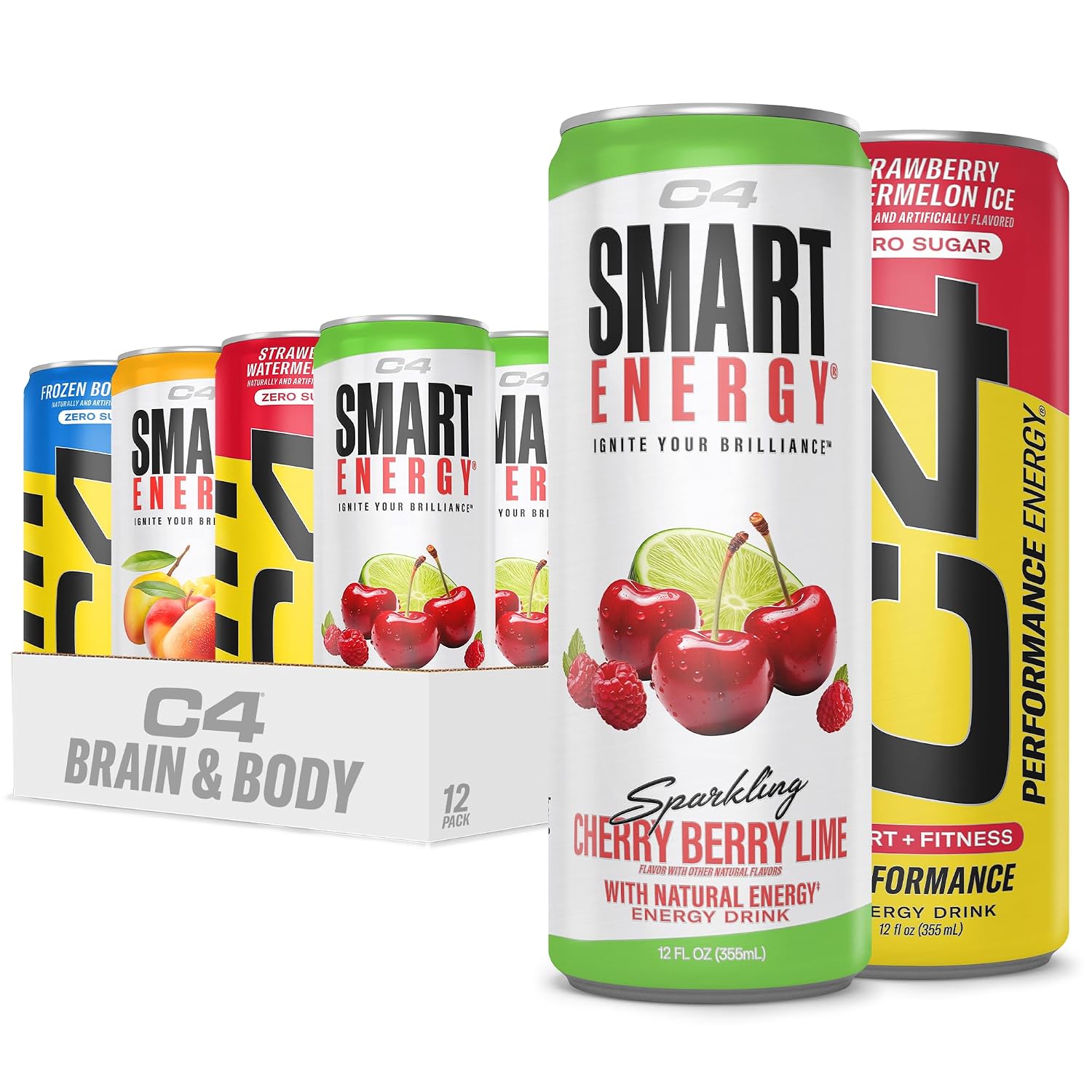 C4 Smart Energy Drink, 200mg Caffeine, 12 Fl Oz 12pk