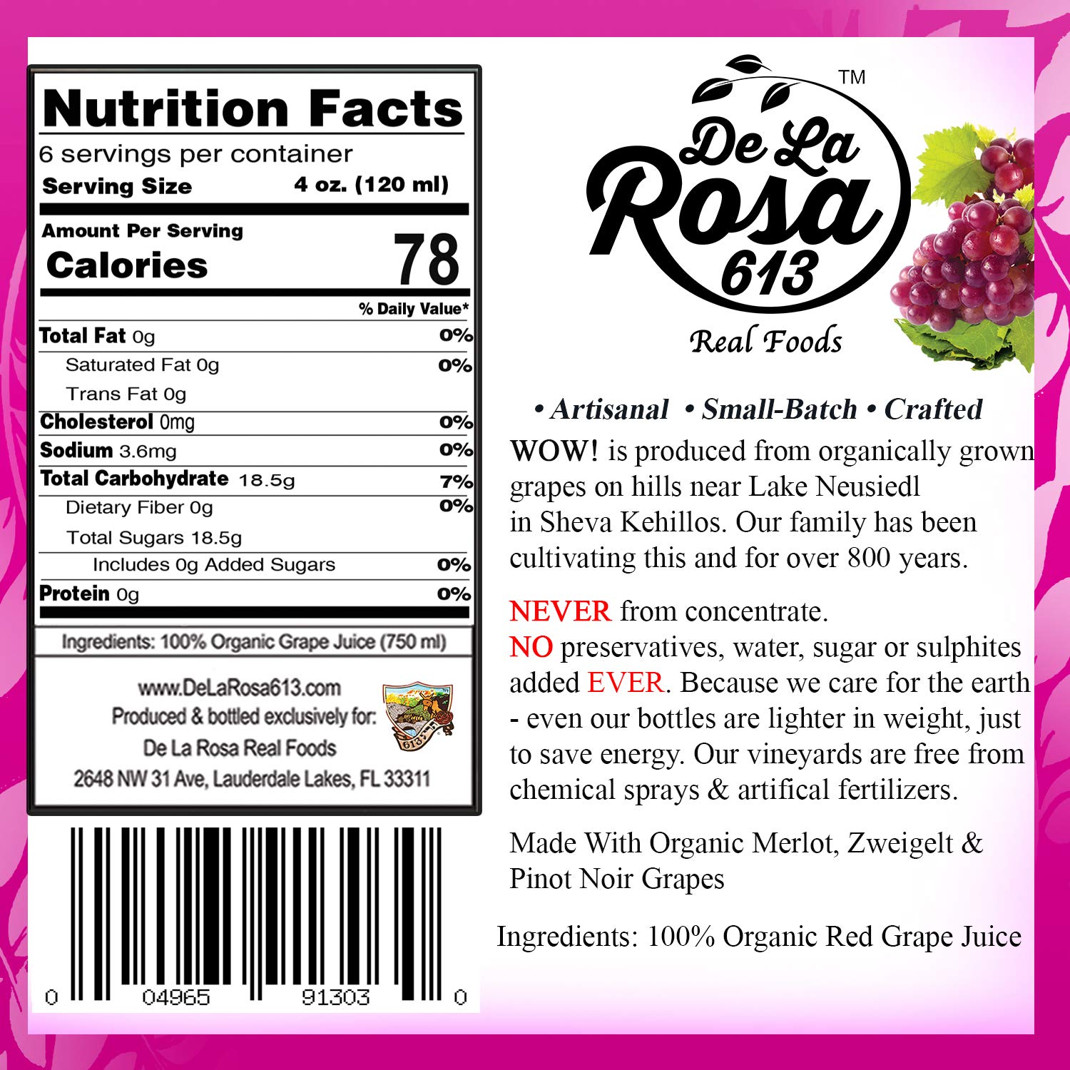De La Rosa Organic Austrian Kosher Red Grape Juice (25.4 oz - 2pack)