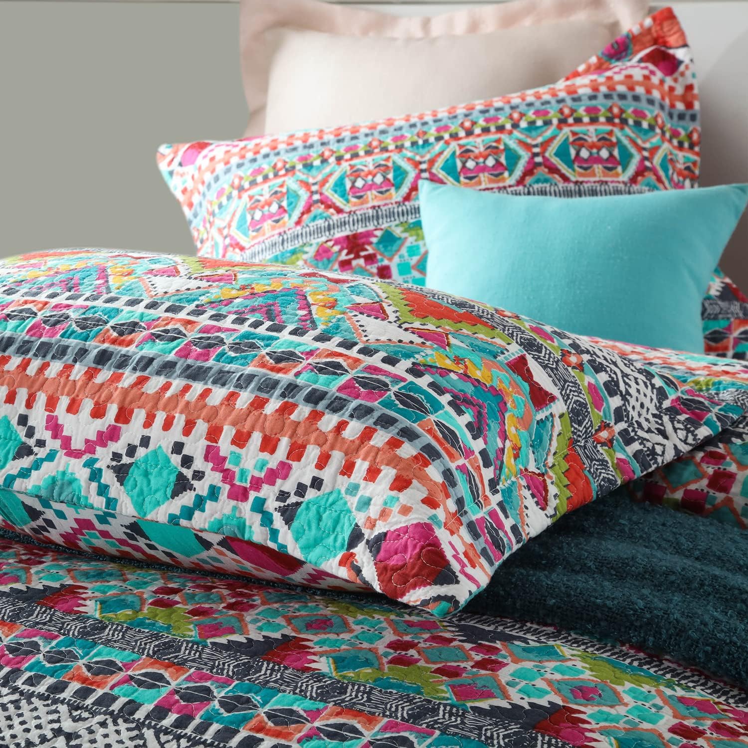 Striped Jacquard Style Cotton 3-Piece Patchwork Bedspread Quilt Sets, Queen Size