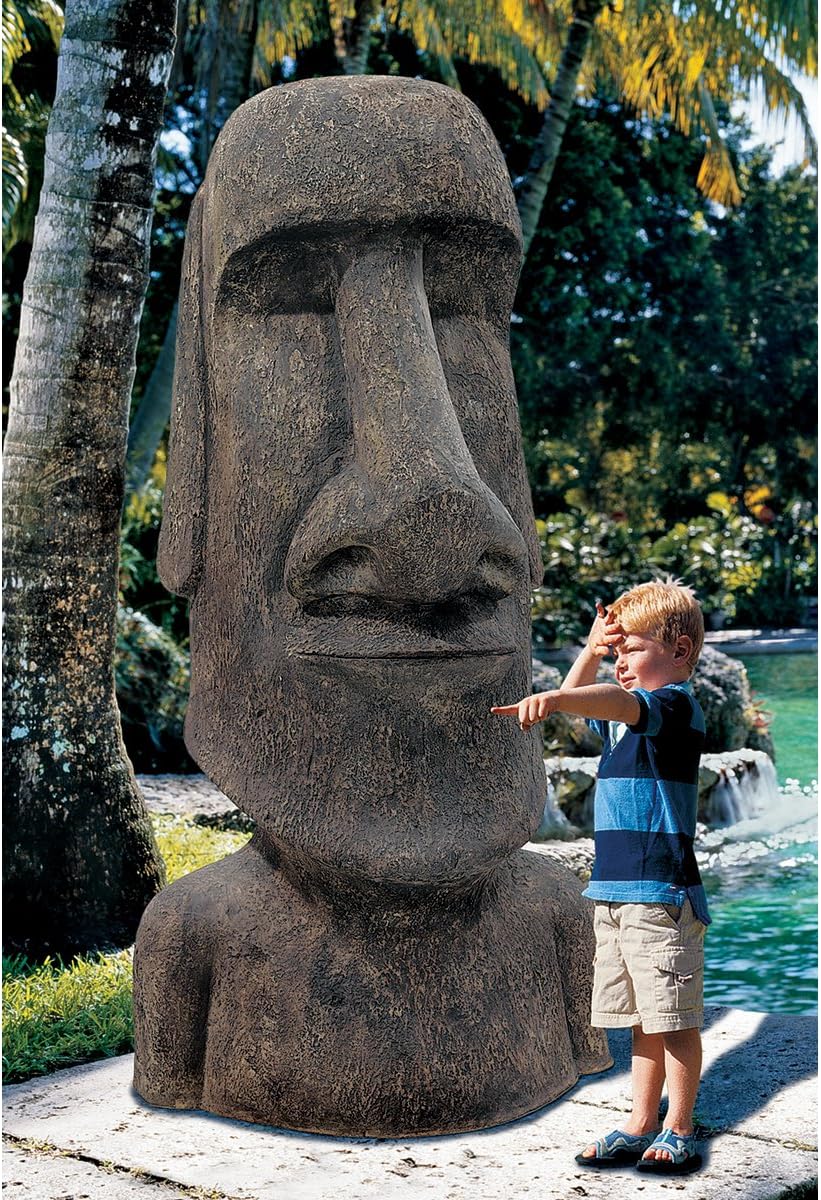 Design Toscano Easter Island Ahu Akivi Moai Monolith Garden Statue, Extra Large, 32 Inch, Cast Stone Resin, Grey Stone