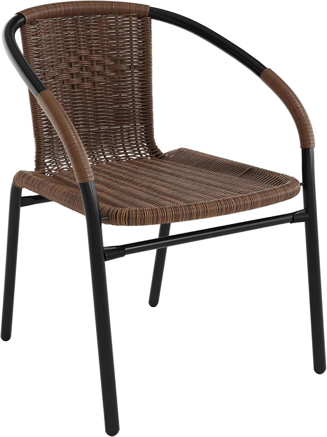 Flash Furniture Lila Modern Rattan Indoor/Outdoor Stackable Dining Chairs, Stacking Rattan Bistro Chairs for Patio or Restaurant, Set of 4, Brown | Commercial Grade, Indoor/Outdoor Use