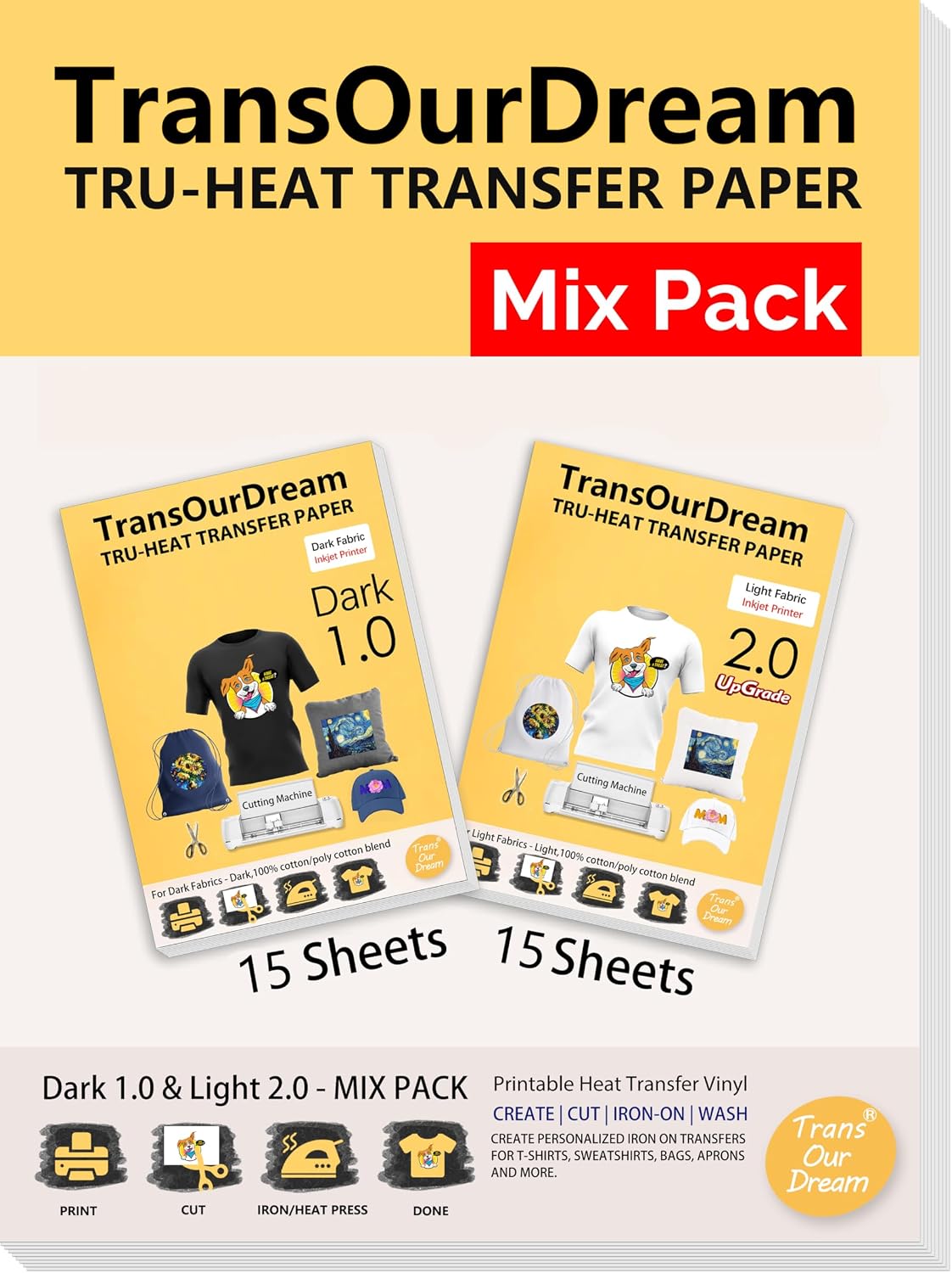 TransOurDream Upgraded Iron on Heat Transfer Paper for T Shirts (8.5x11''