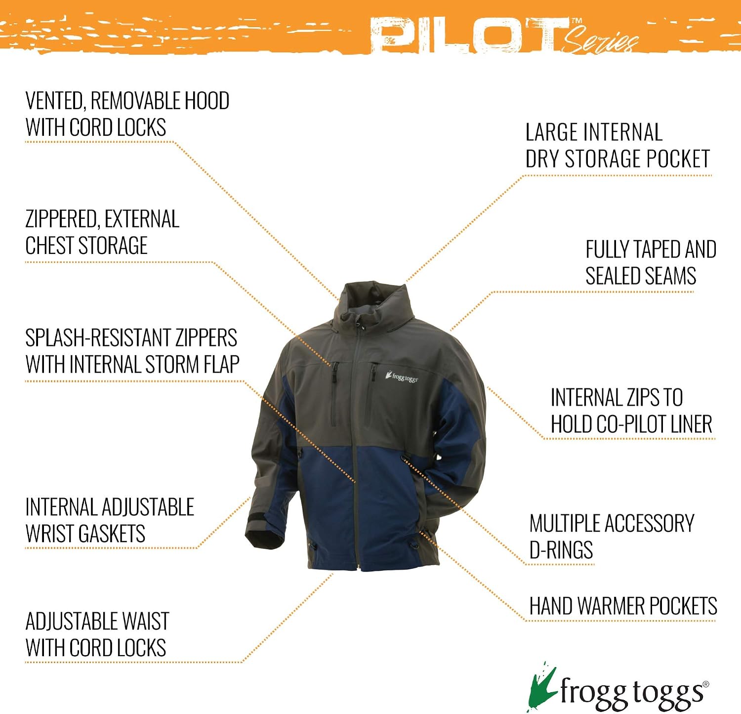 FROGG TOGGS Men's Pilot 2 Guide 3-Layer Waterproof Breathable Rain Jacket