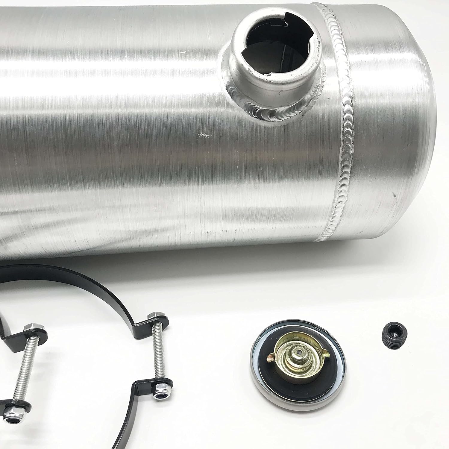 JSD 5 Gallons 8”x24“ Aluminum Spun Round Fuel Gas Tank Cell Fuel Tank with Bracket End Fill 1/4" NPT Outlet