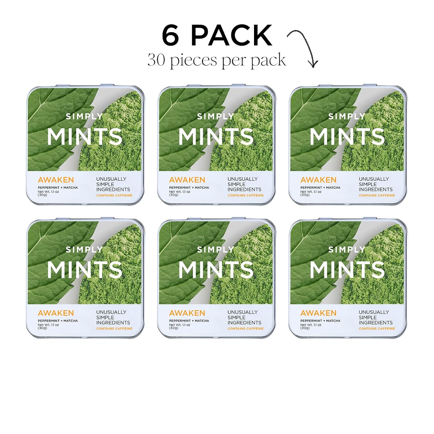 SIMPLY MINTS Natural Peppermint Breath Mints, 6 Pack (180 Pieces), Made With Real Peppermint Oil | Aspartame-Free, Sorbitol-Free, Xylitol-Free, Vegan, Kosher, Non-GMO