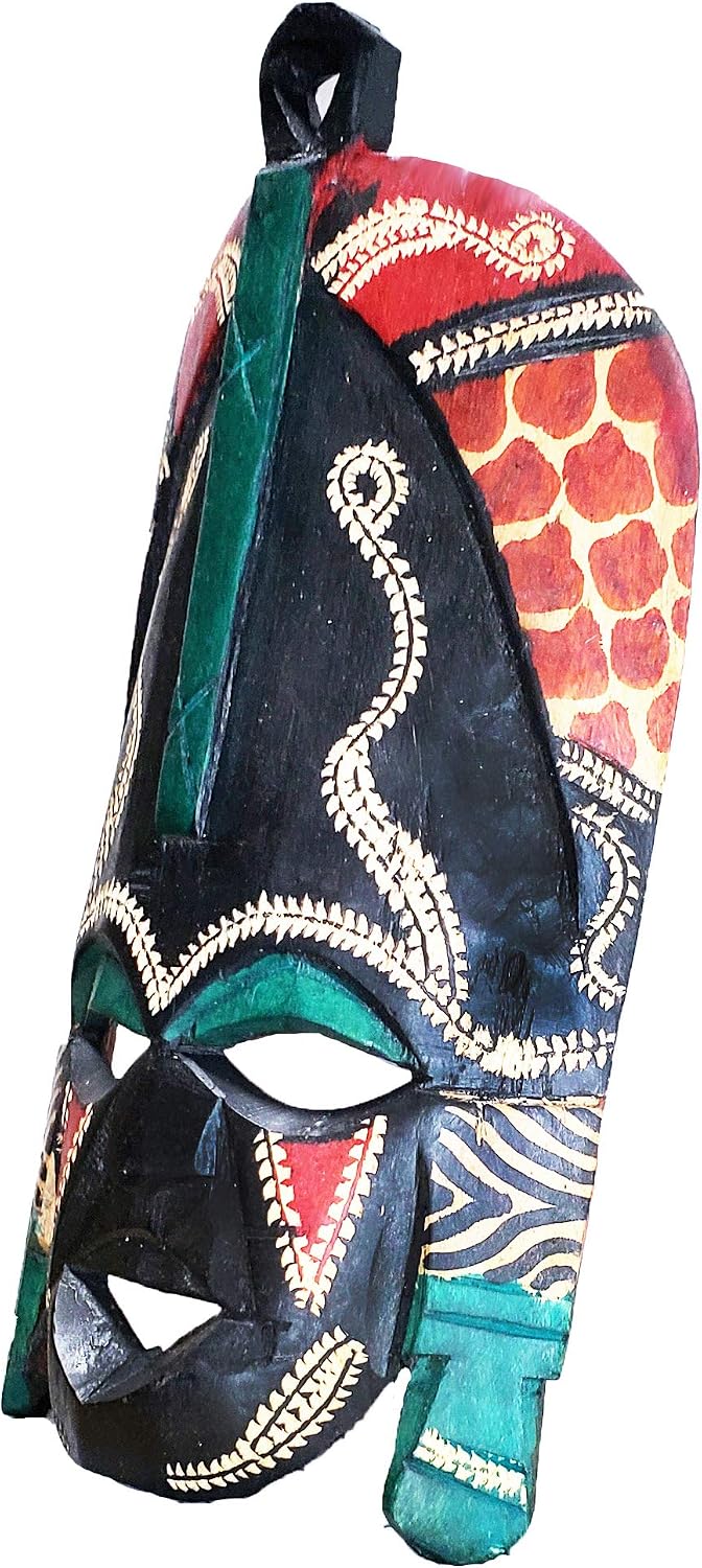 African Masai Masks Wall Hanging Art Hand Carving Safari Décor (8 Inch)