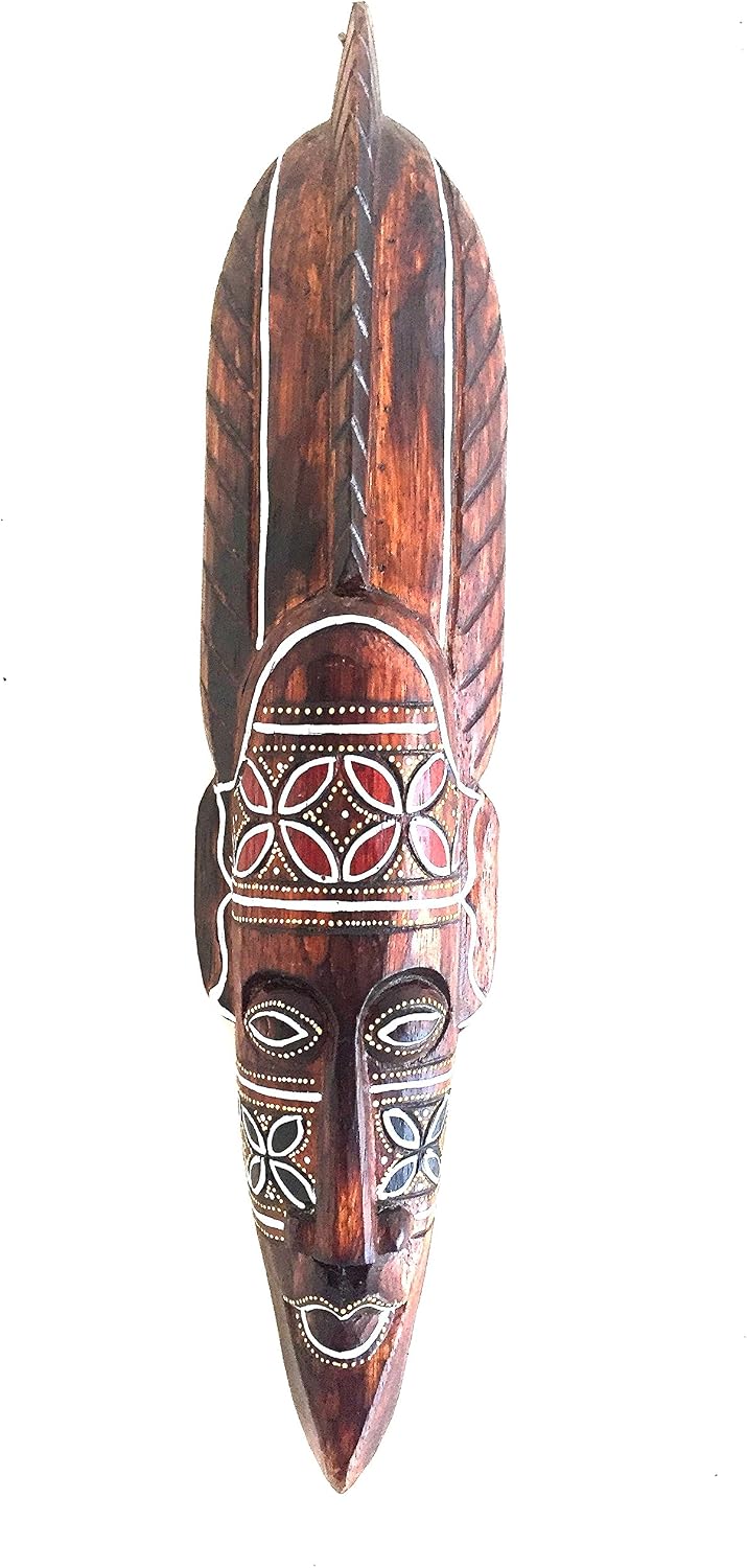 OMA African Mask Wall Hanging Decor Wooden Hand Crafted Tiki Mask God Of Power & Fortune Tribal Home Decor Gift (Power & Fortune)