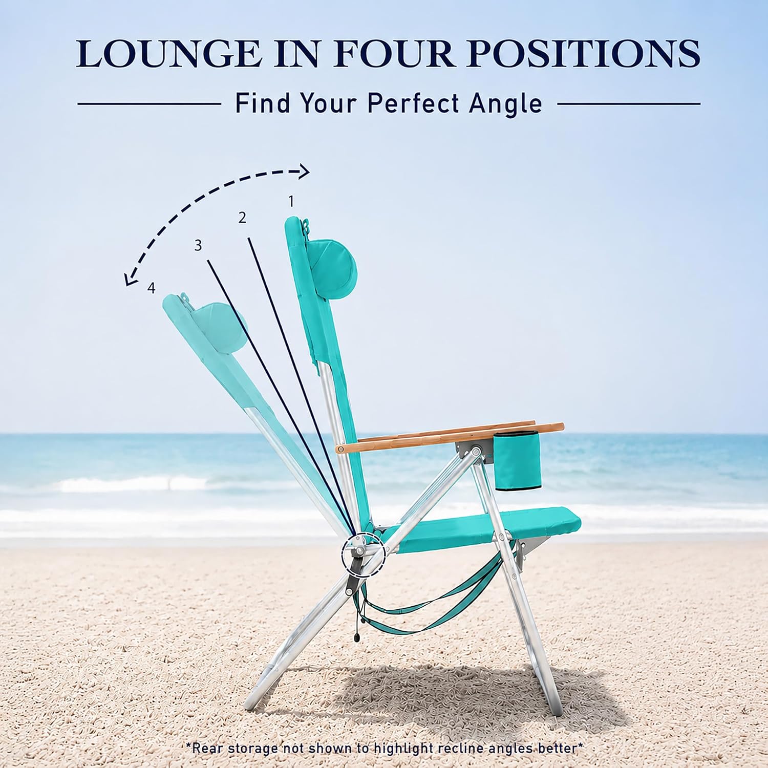CARIBBEAN JOE Folding Beach Chair, 4 Position Portable Backpack Foldable Camping Chair with Headrest, Cup Holder, and Wooden Armrests
