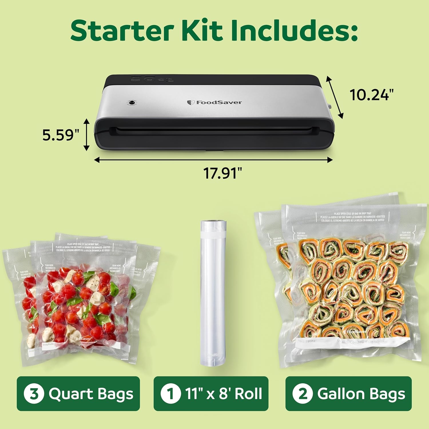 FoodSaver Compact Vacuum Sealer Machine with Airtight Bags and Roll - Ideal for Sous Vide and Airtight Food Storage, White