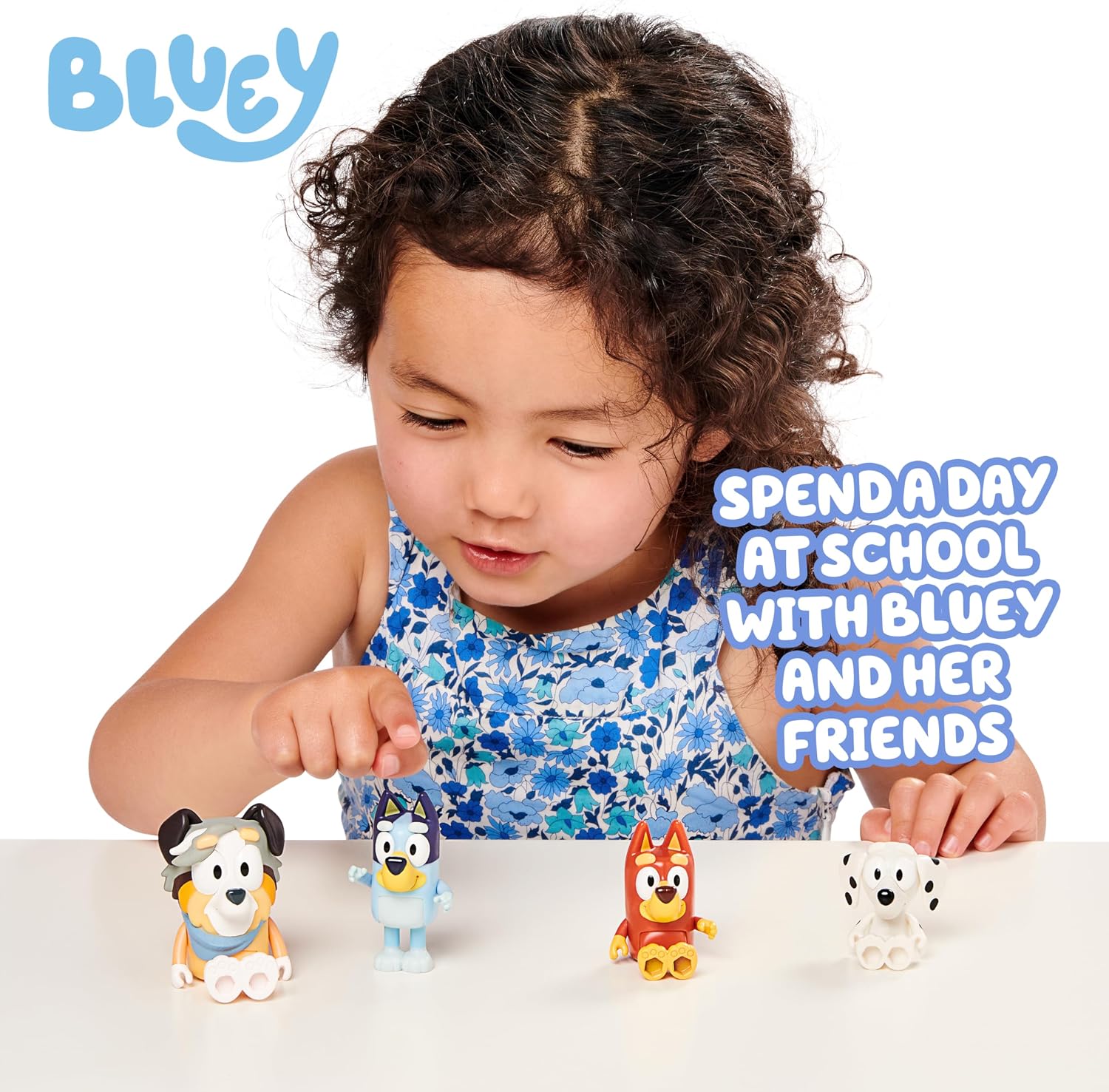 Bluey School Figurine Toys Pack of 4, Articulated Character Toys with Chloe, Rusty, and Calypso Figurines, Small Action Figures for Kids Ages 3+