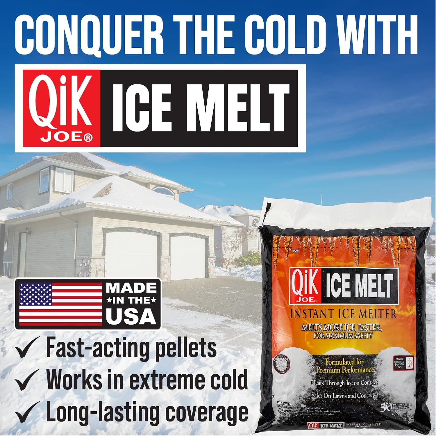 Calcium Chloride Ice Melt- 50Lbs Bag- Instant Snow and Ice Melt for Sidewalks, Driveways, Steps, and Parking Lots - Deicer for Concrete, Asphalt