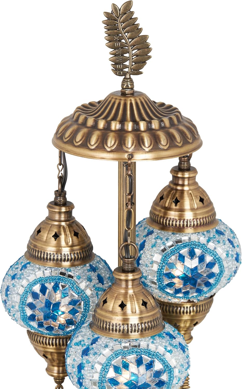 DEMMEX 3-Globe Turkish Moroccan Table Lamp, Tiffany Mosaic Glass Bedside Night Light, Handmade Colorful Mosaic Glass Globes & Antique Brass Finish Base, 21" H, Multicolor