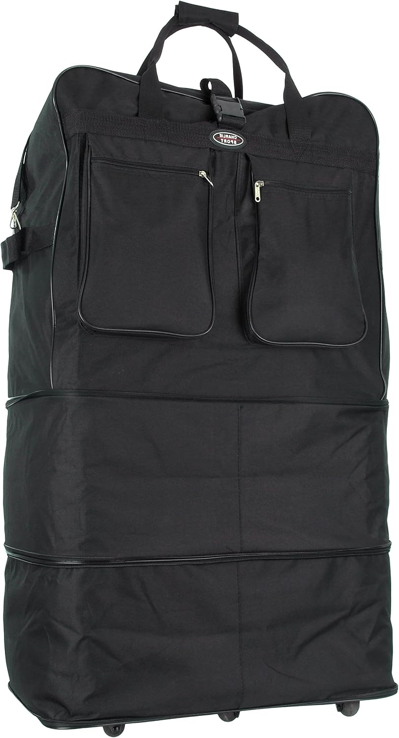 30" /36" /40", Expandable Rolling Wheeled Duffel Spinner Suitcase (Black, 40")