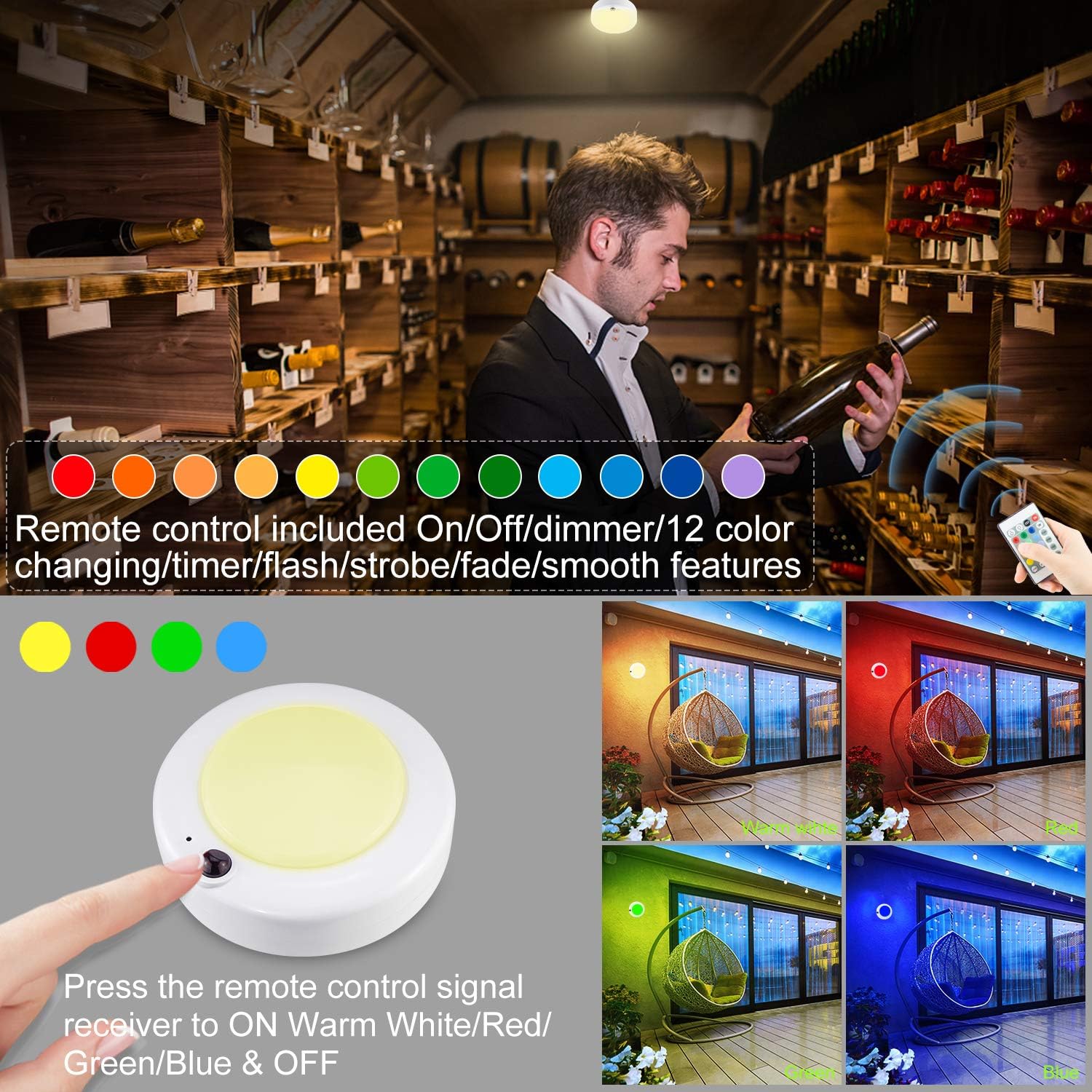 BIGMONAT Wireless Ceiling Light with Remote and Timer, Dimmable Motion Sensor Shower Light