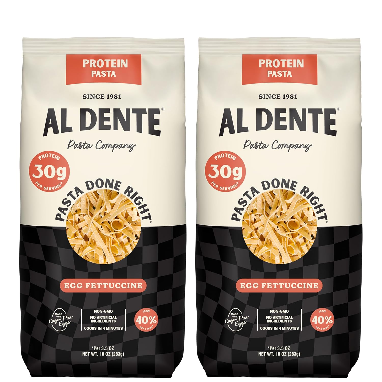 Al Dente Protein Egg Fettuccine 2-pack: 30g Protein from Eggs, Lower Carb | High Protein Fettuccine, No Beans/Legumes, Formerly Carba-Nada. Premium Pasta w/ Cage-Free Eggs, European Semolina Wheat