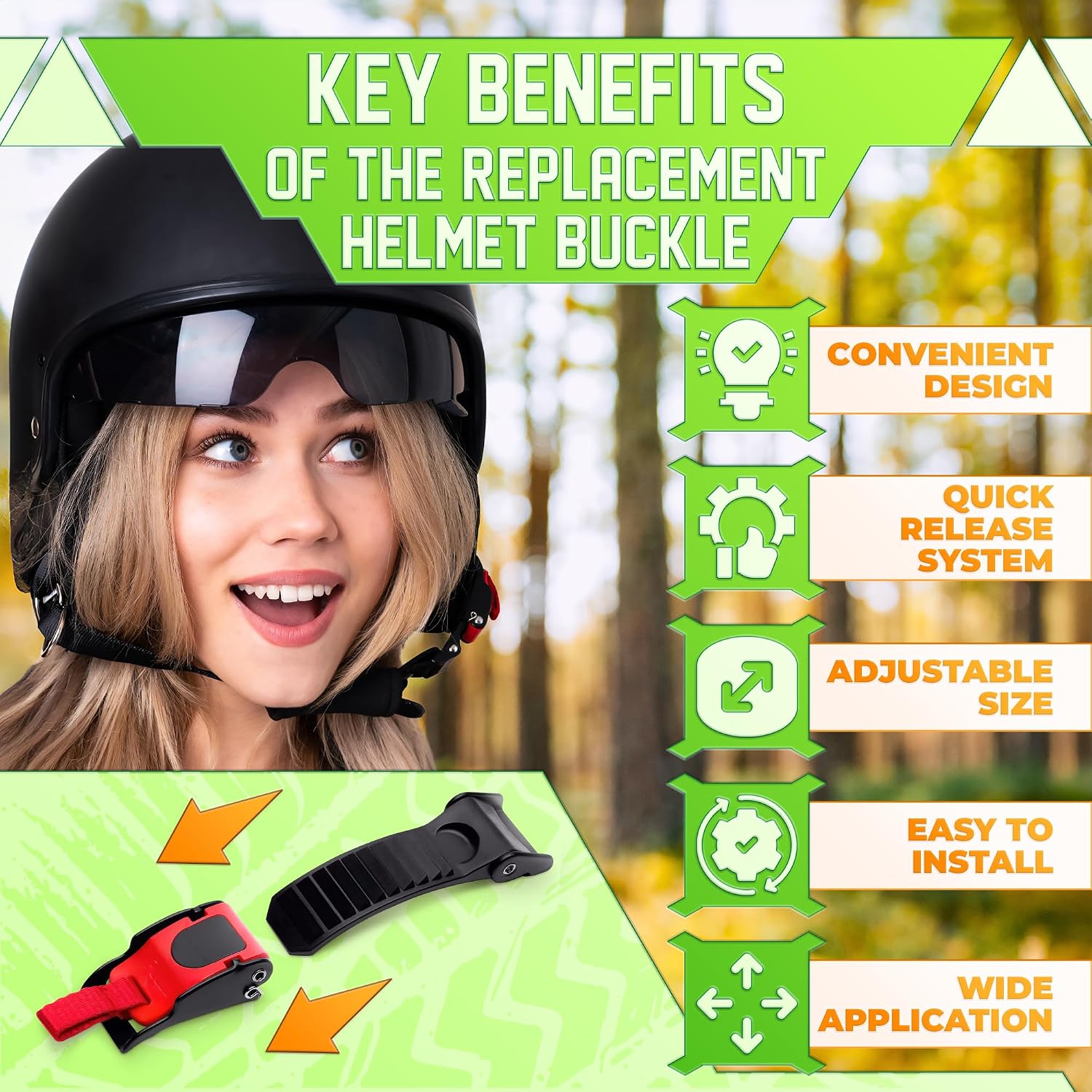 3 Pcs Motorcycle Helmet Quick Release Buckle Kit, Straps Up to 0.77" | Quick Release Helmet Buckle Replacement Set, Push-Button Release