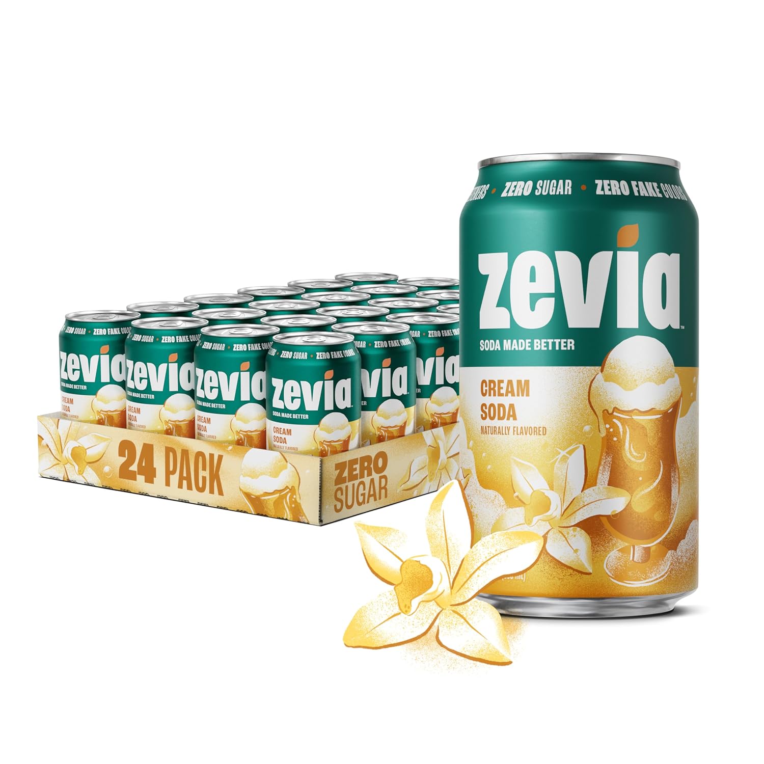 Zevia Zero Sugar Soda, Orange Creamsicle, 12 oz Cans (24-Pack) – Caffeine Free, Naturally Sweetened, No Calorie Soda - Non-GMO Project Verified, Gluten-Free, Vegan