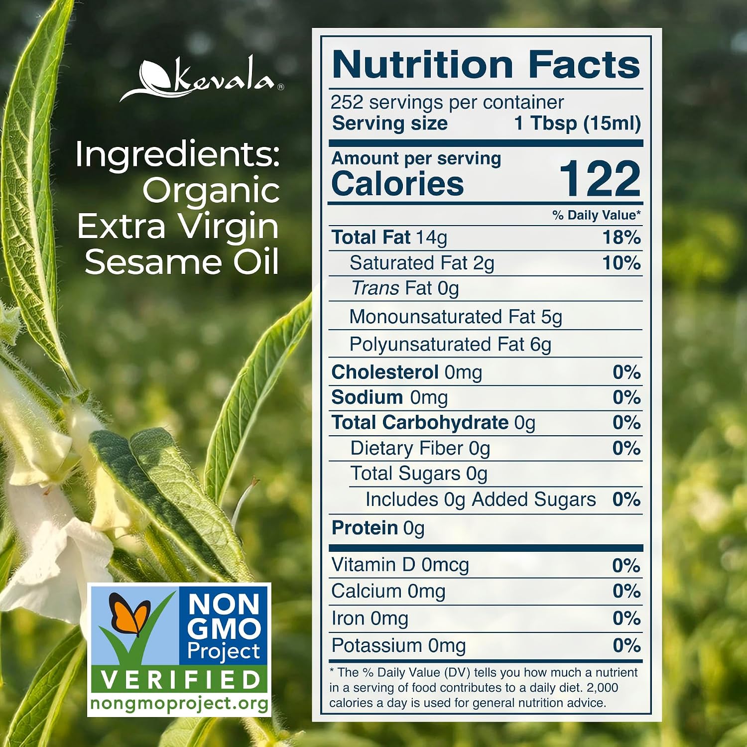 Kevala Organic Extra Virgin Sesame Oil – Cold Pressed, Unrefined & Non-GMO Cooking Oil for Salad, Frying, Baking