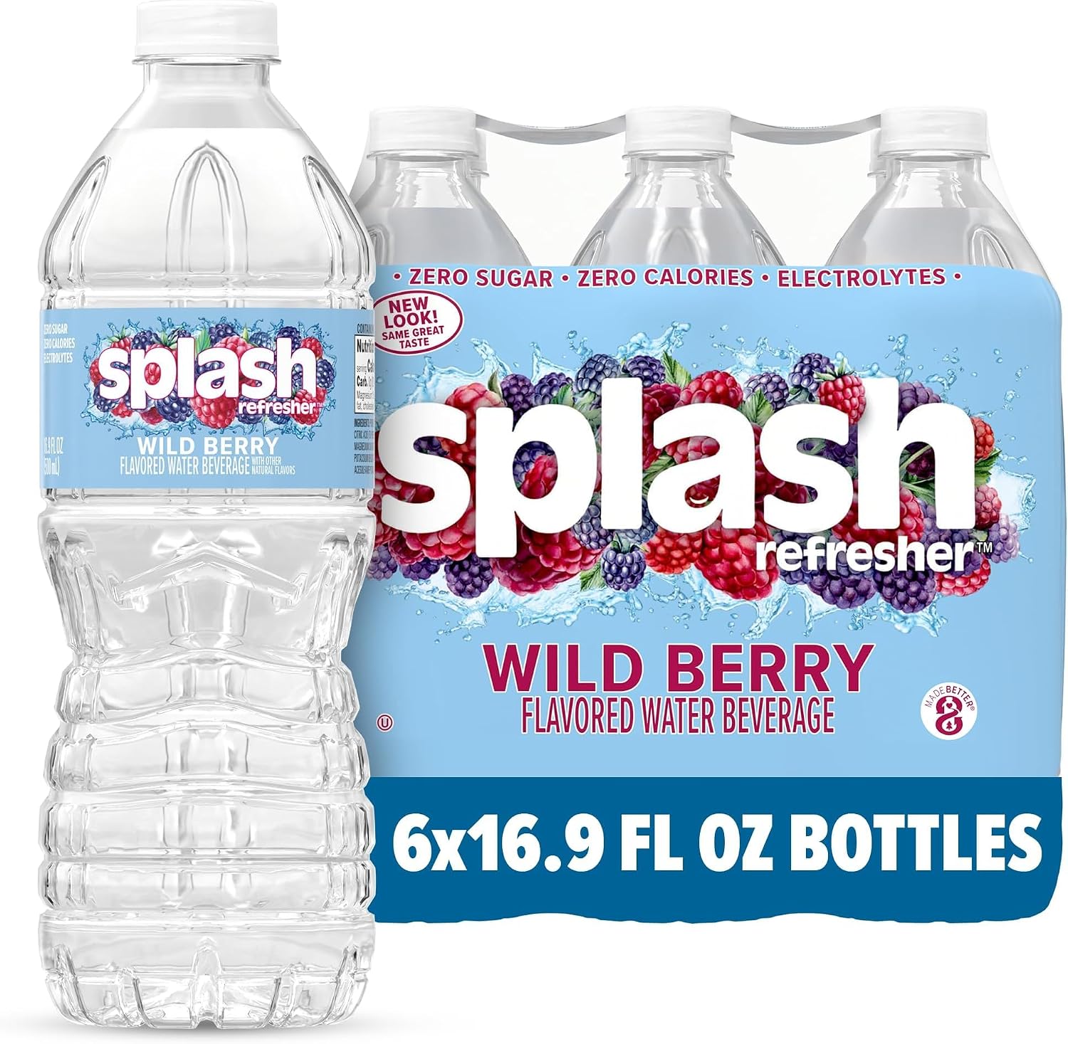 SPLASH REFRESHER Flavored Water Bottles, Mandarin Orange - 6 Pack | Refreshing Flavored Bottled Water with Electrolytes - Zero Sugar & Zero Calories - 16.9 Fl Oz