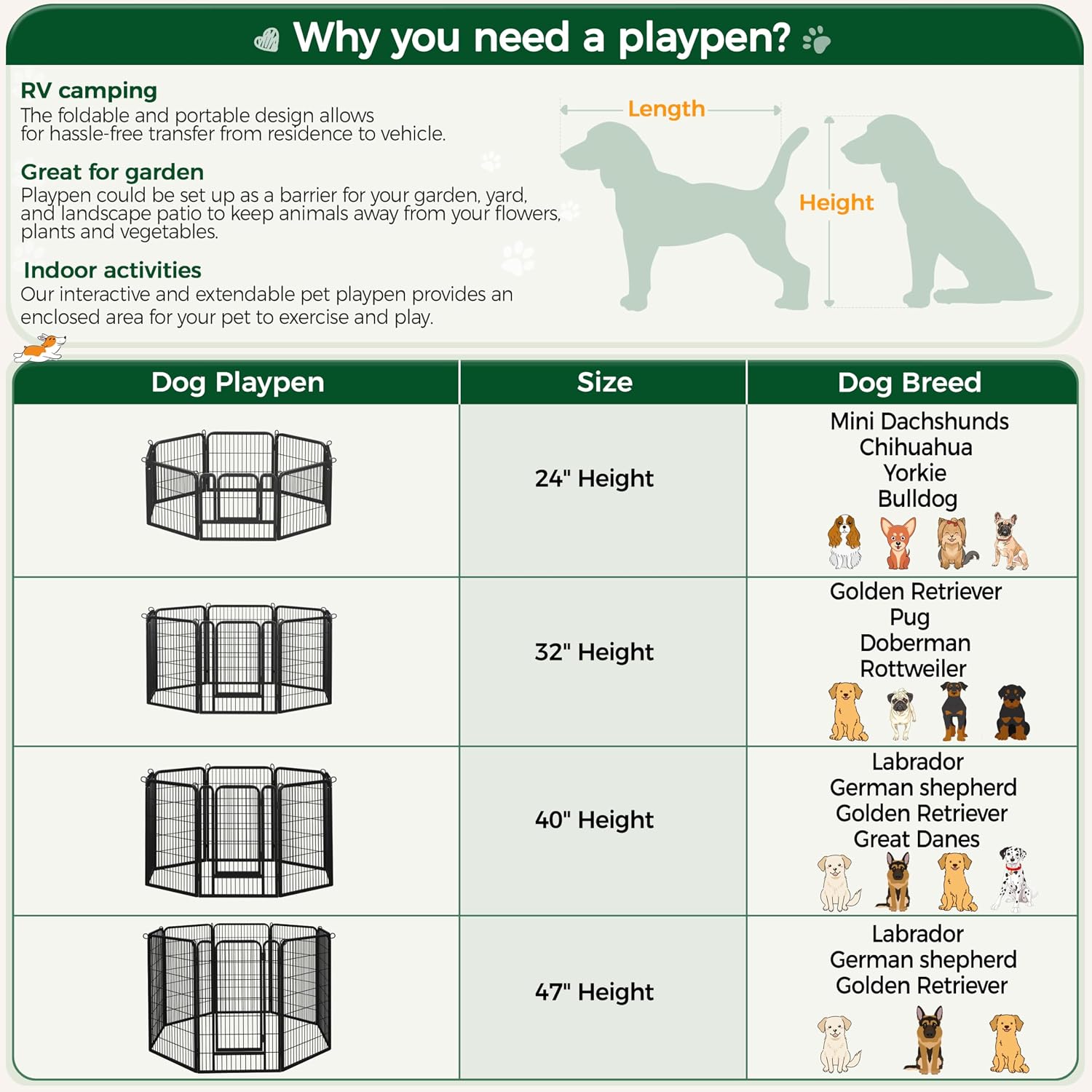 Yaheetech Dog Playpen 24in 16 Panels Pet Fence for Indoor Yard RV Camping | Easy Setup, Heavy Duty Rustproof Frame with Secure Latch Door, DIY Layouts,Foldable Storage, for Puppies & Small Dogs