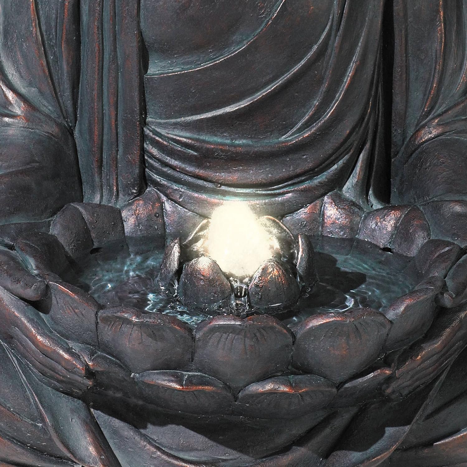 Meditating Buddha 24" High Outdoor Indoor Large Bubbler Fountain with Light | Zen Asian Decor Resin Floor LED Standing Water Feature for Outside Garden Patio Yard Backyard Porch Deck